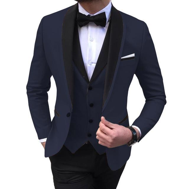 Men's 3 Pieces Fashion Shawl Lapel Tuxedos For Wedding Groomsmen(Blazer+vest+Pants)