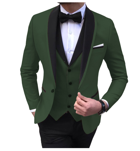 Men's 3 Pieces Fashion Shawl Lapel Tuxedos For Wedding Groomsmen(Blazer+vest+Pants)