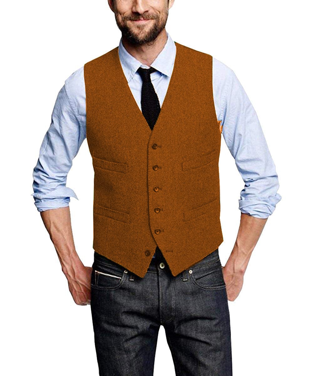 ceehuteey Casual Mens Leisure Tweed Herringbone V Neck Waistcoat