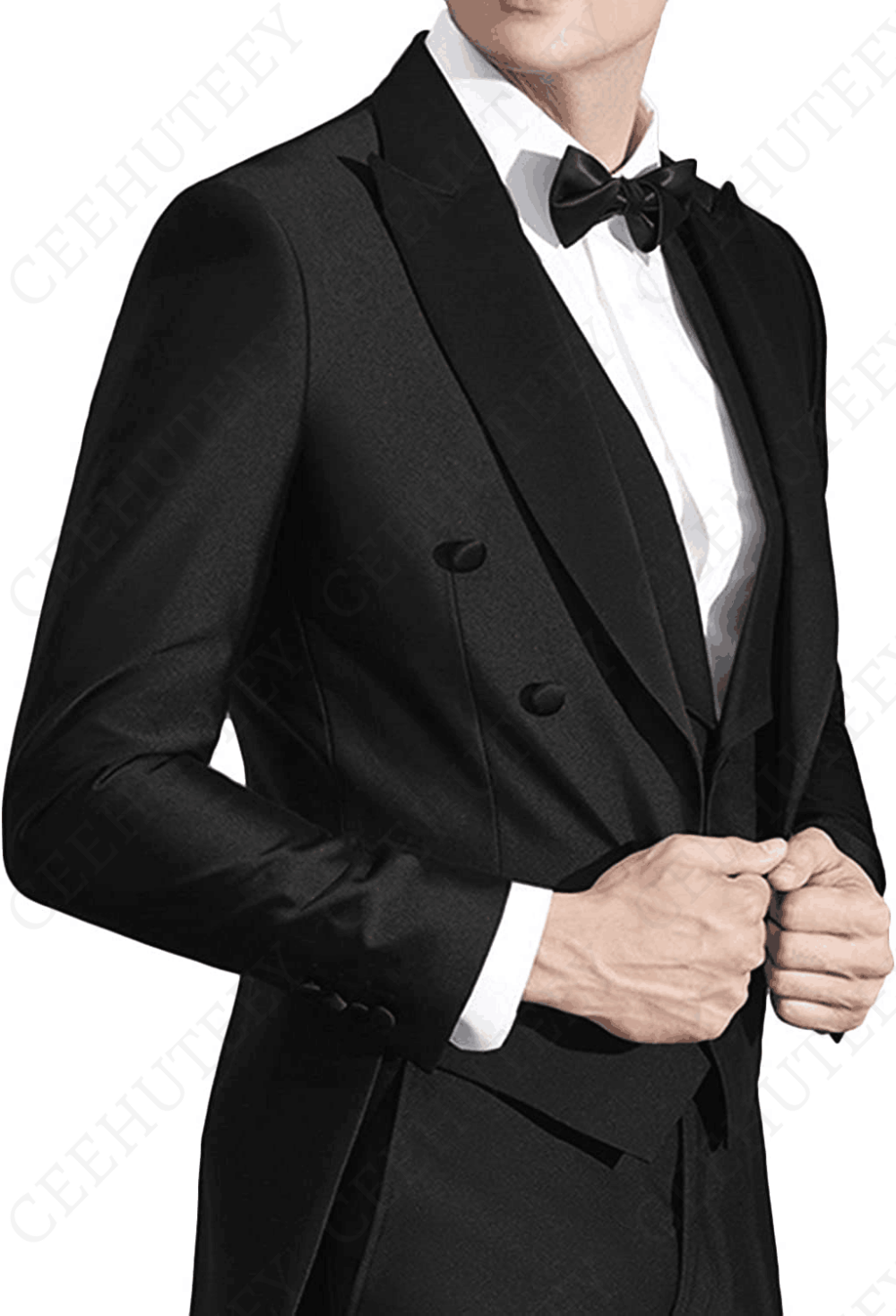 ceehuteey Classic Men's 3 Pieces Tailcoat Slim Fit Peak Lapel Tuxedos Swallow-Tailed Coat Groomsmen (Blazer+vest+Pants)