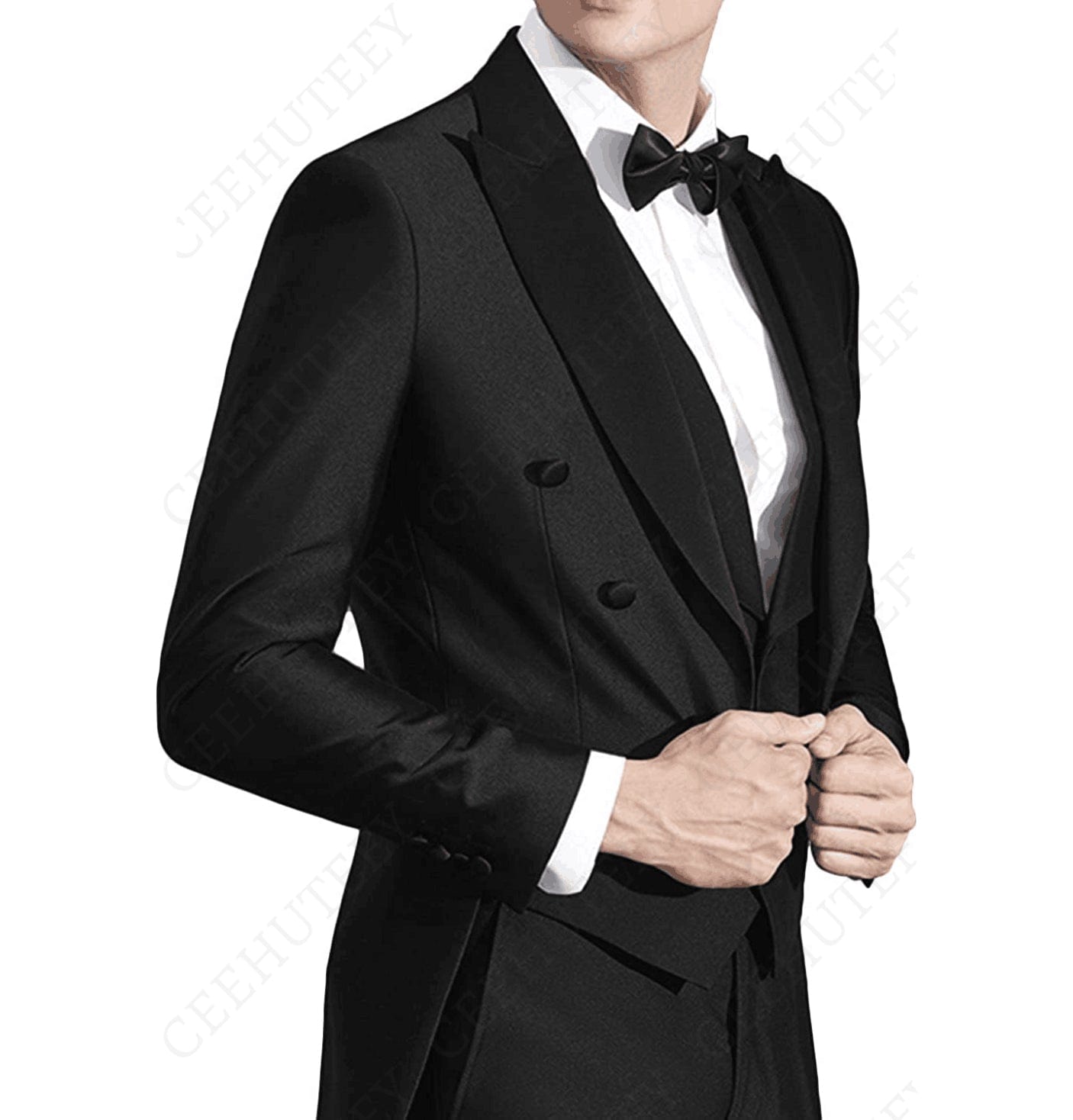 ceehuteey Classic Men's 3 Pieces Tailcoat Slim Fit Peak Lapel Tuxedos Swallow-Tailed Coat Groomsmen (Blazer+vest+Pants)