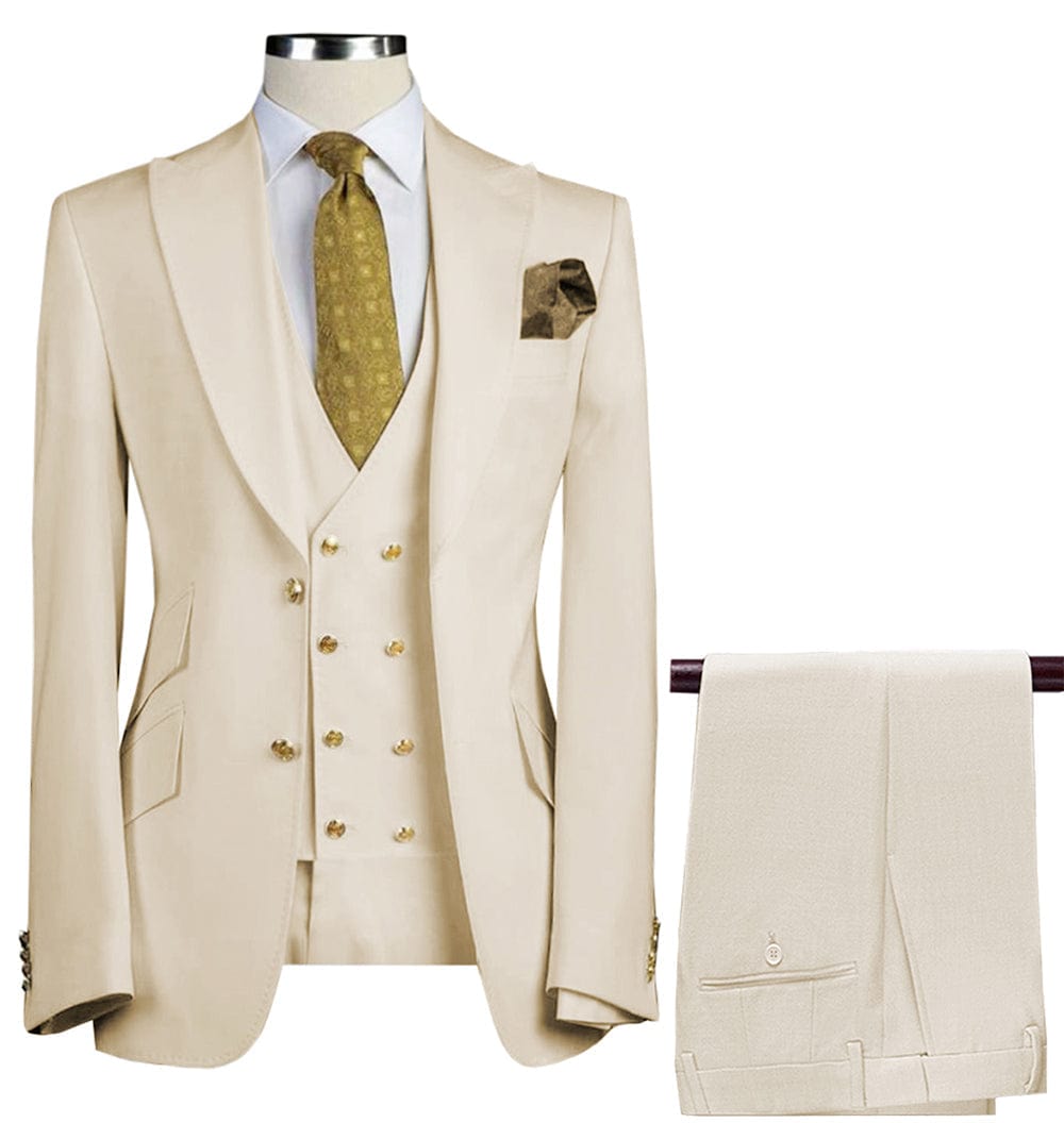 ceehuteey Formal Men's 3 Pieces Flat Peak Lapel Tuxedos For Wedding (Blazer+vest+Pants)