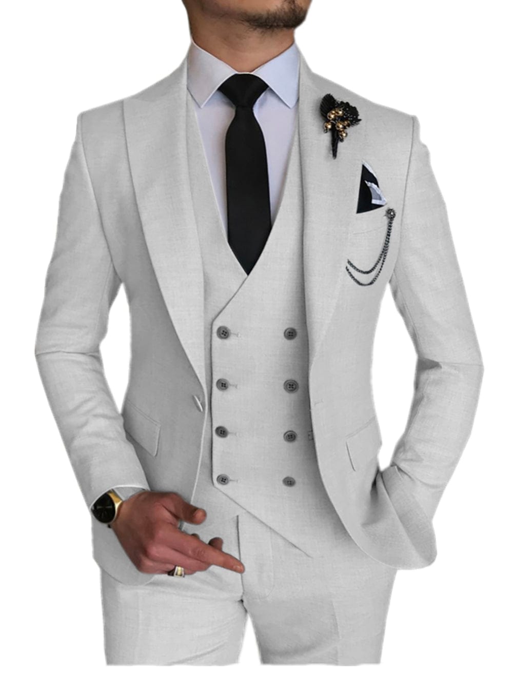 ceehuteey Formal Men's 3 Pieces Flat Peak Lapel Tuxedos For Wedding (Blazer+vest+Pants)