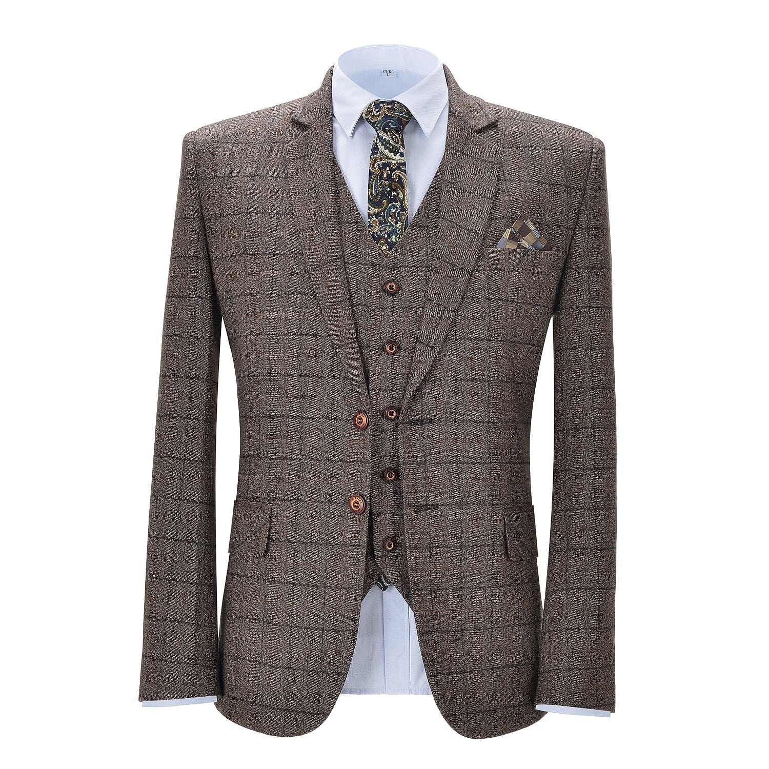 ceehuteey Formal Men's  Tweed Plaid Business 3 Pieces Notch Lapel Suit (Blazer+vest+Pants)