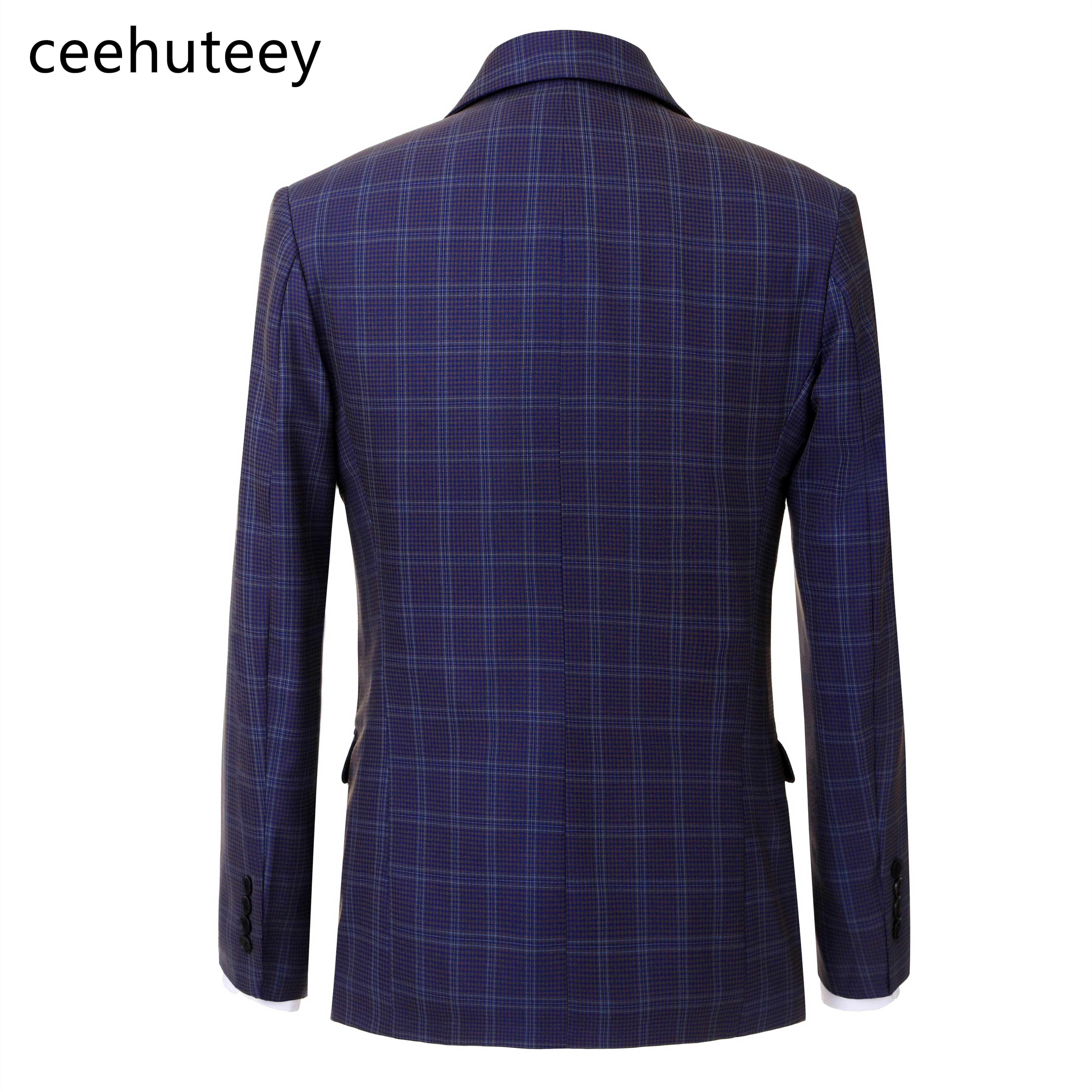 ceehuteey Formal Plaid Men's Business 3 Pieces Tweed  Notch Lapel Suit (Blazer+vest+Pants)