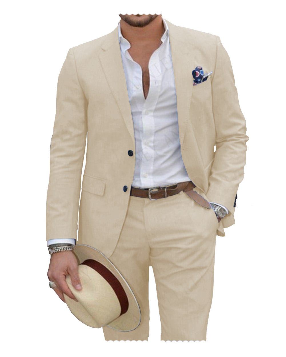 ceehuteey Linen Suit for Men Casual Wedding Suit for Men (Blazer+Pants)