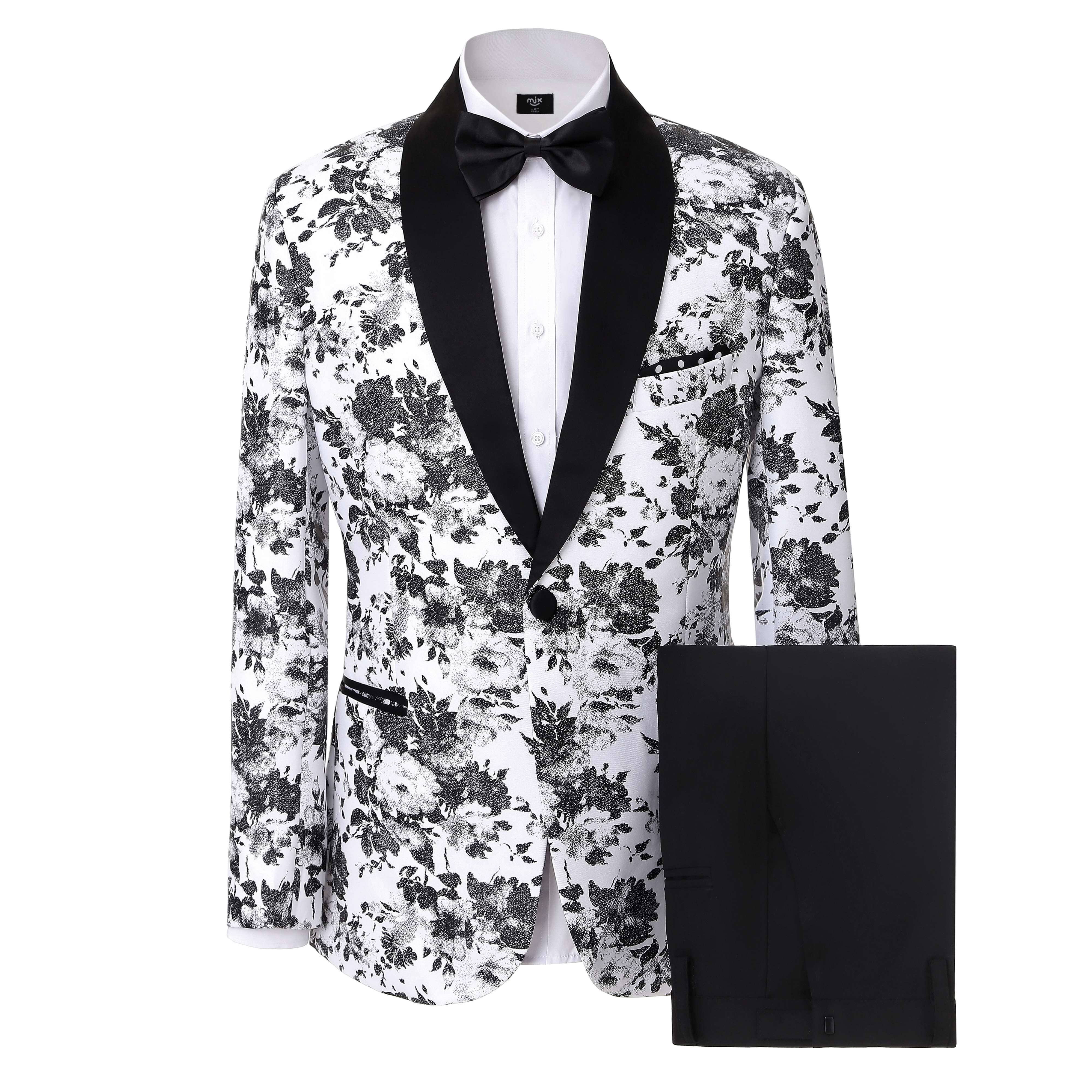 ceehuteey Men's 2 Pieces Patterned Fashion Peak Lapel Floral Tuxedos And Wedding(Blazer+Pants)