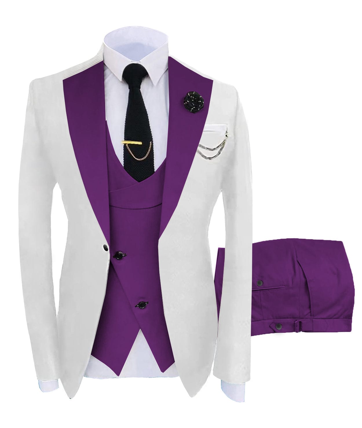 ceehuteey Men's 3 Piece Suits Slim Fit Notch Lapel Western Tuxedos (White Blazer+Vest+ Pant)