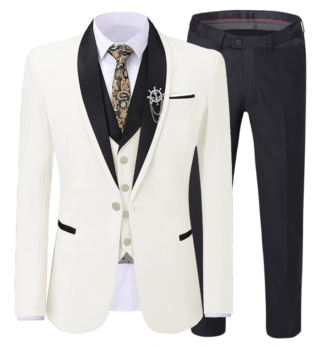 ceehuteey Men's 3 Pieces Formal Suit Flat Notch Lapel Tuxedos (Blazer+vest+Pants)