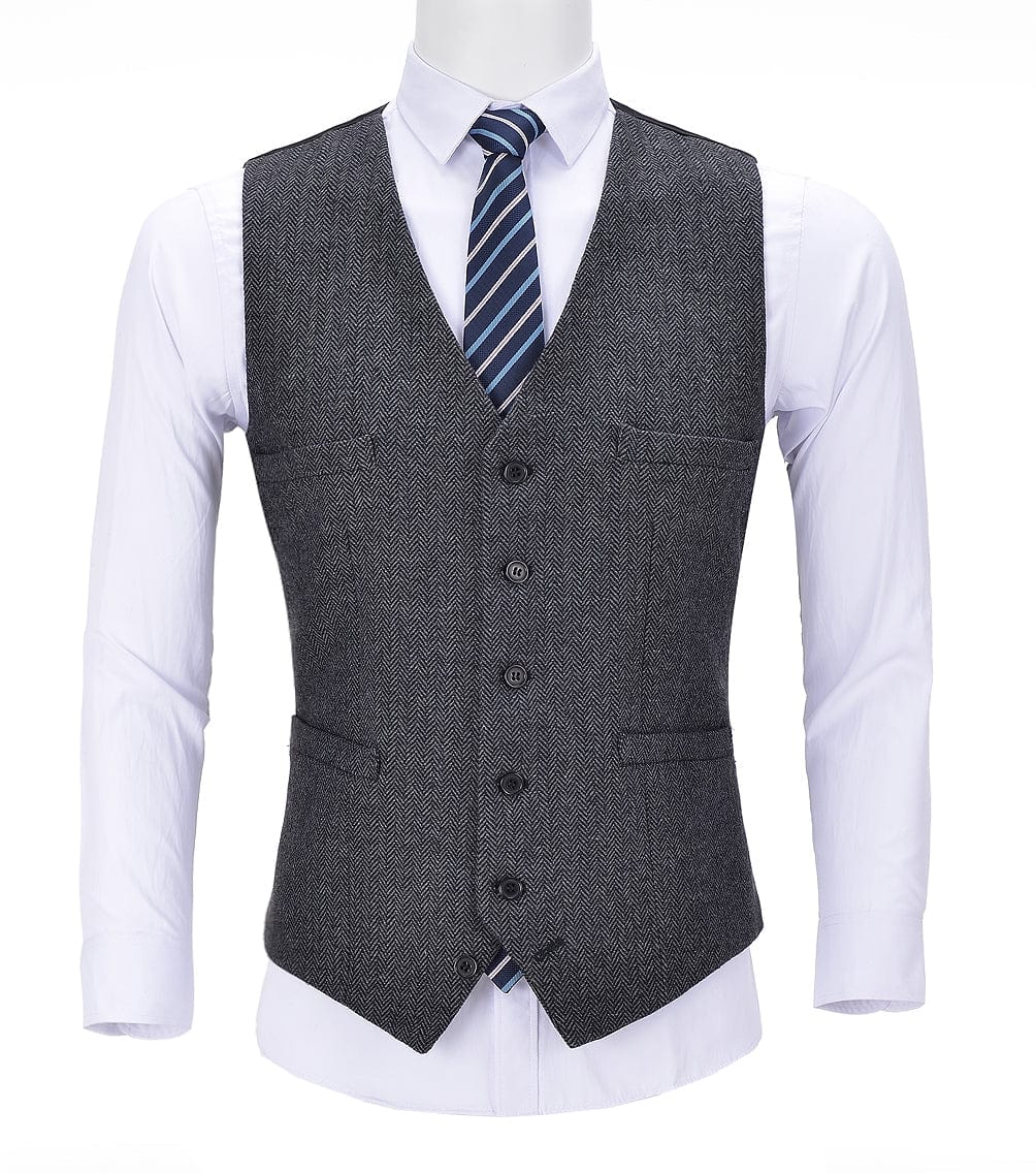 ceehuteey Men's Business Suit Vest V Neck Herringbone Dress Waistcoat