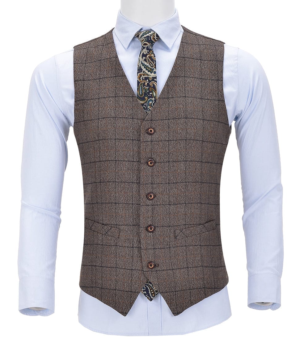 ceehuteey Men's Business Suit Vest V Neck Plaid Dress Vest