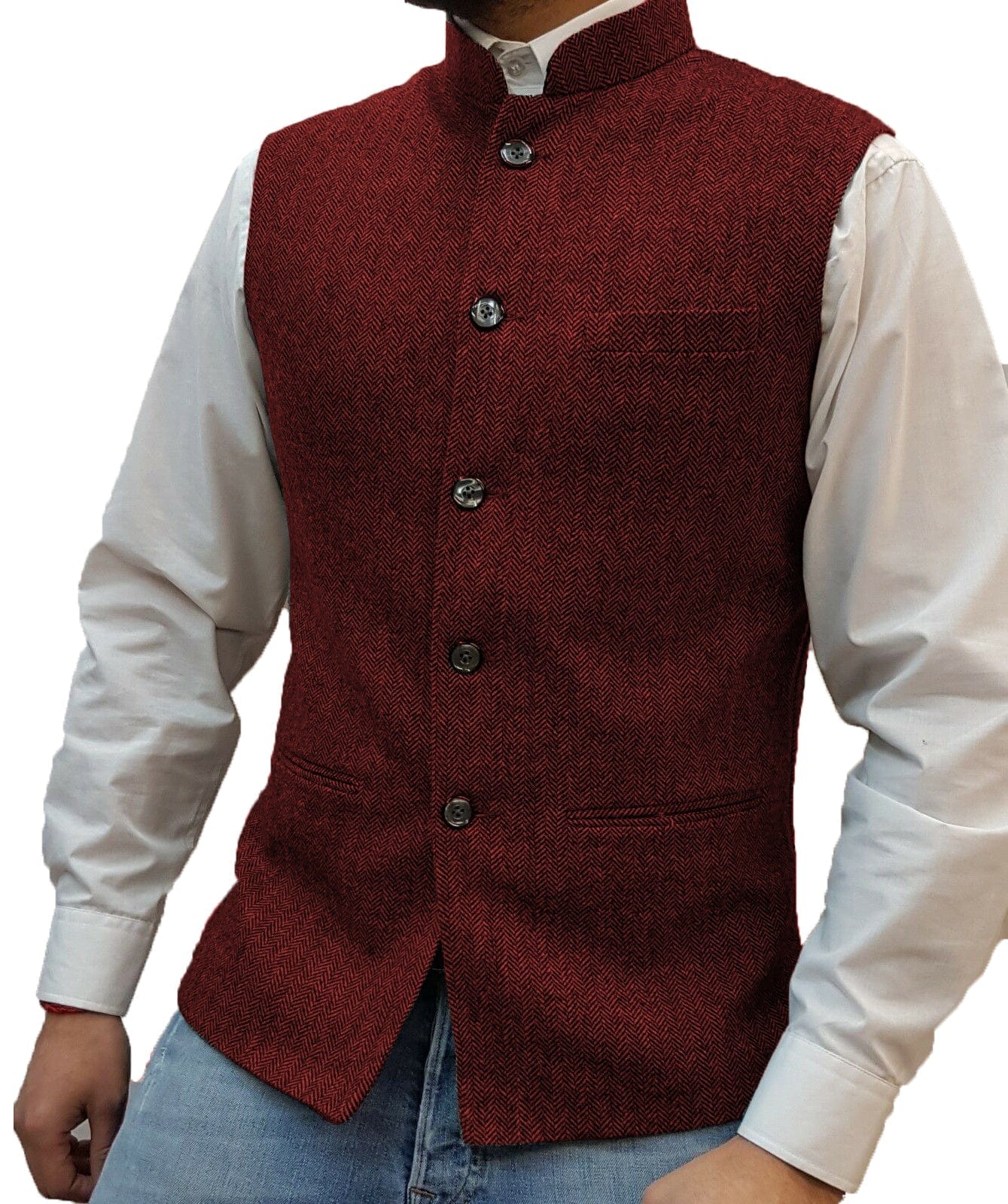 ceehuteey Men's Casual Slim Fit herringbone Stand Collar Waistcoat