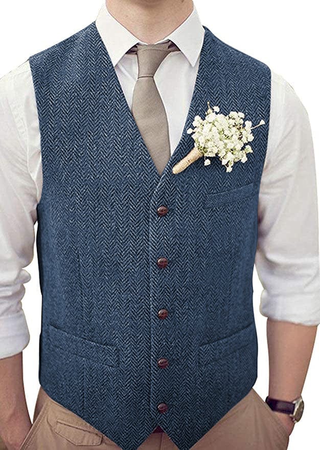 ceehuteey Men's Casual Suit Vest Herringbone V Neck Waistcoat