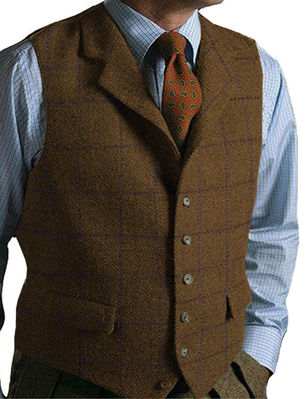 ceehuteey Men's Casual Suit Vest Plaid Waistcoat