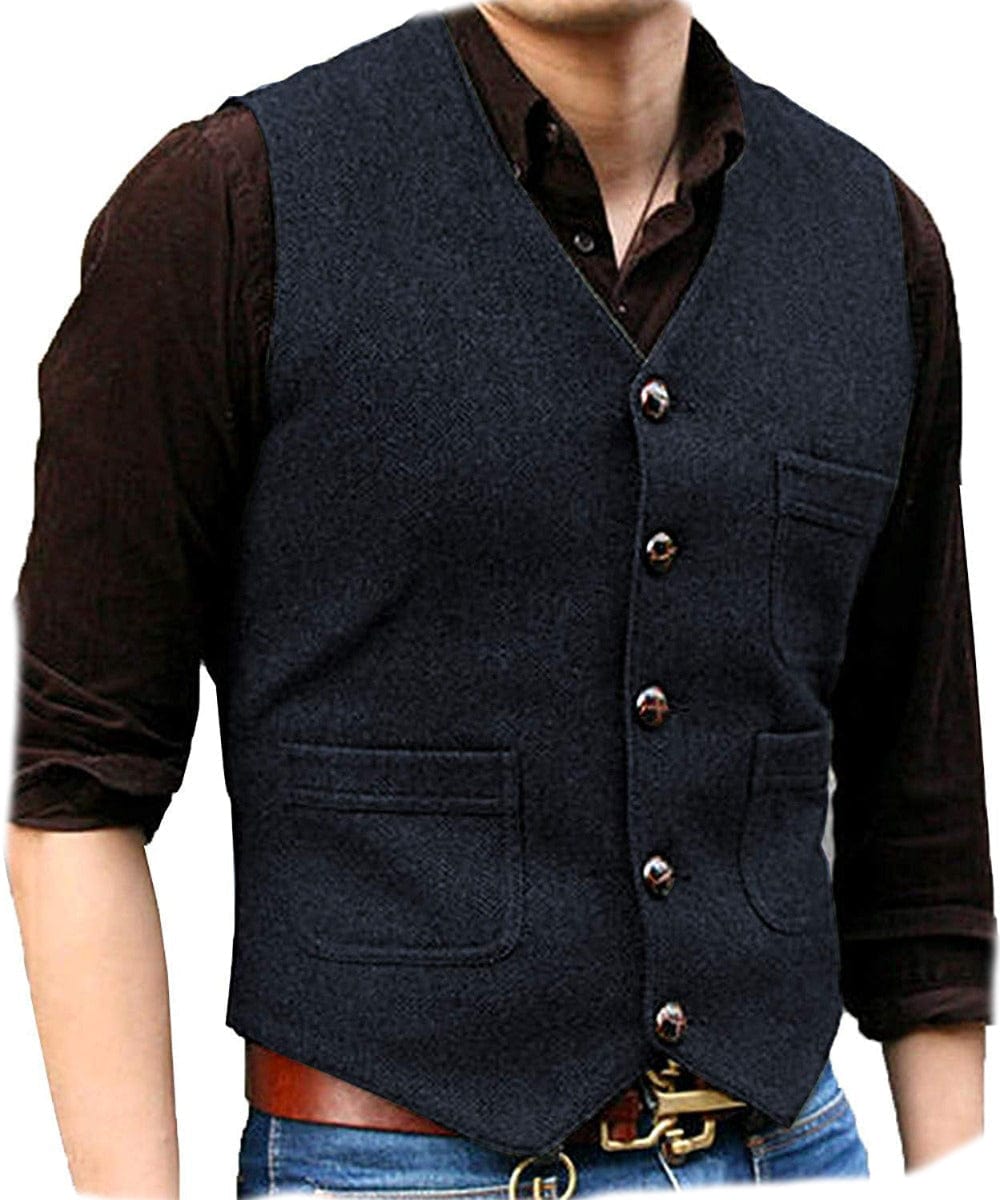 ceehuteey Men's Casual Tweed Herringbone V Neck Waistcoat