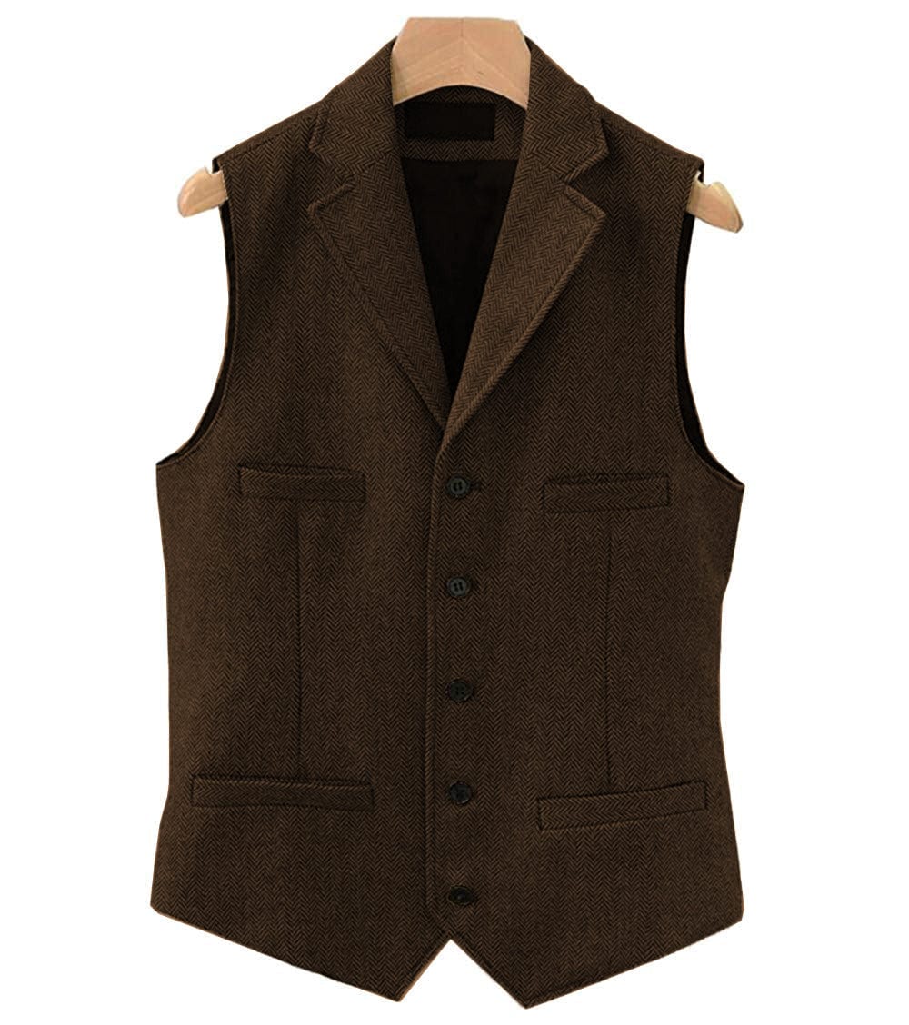 ceehuteey Men's Classic Slim Fit Herringbone Notch Lapel Waistcoat