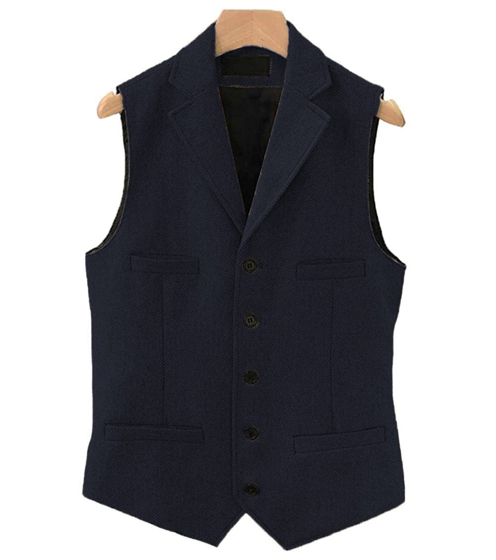 ceehuteey Men's Classic Slim Fit Herringbone Notch Lapel Waistcoat