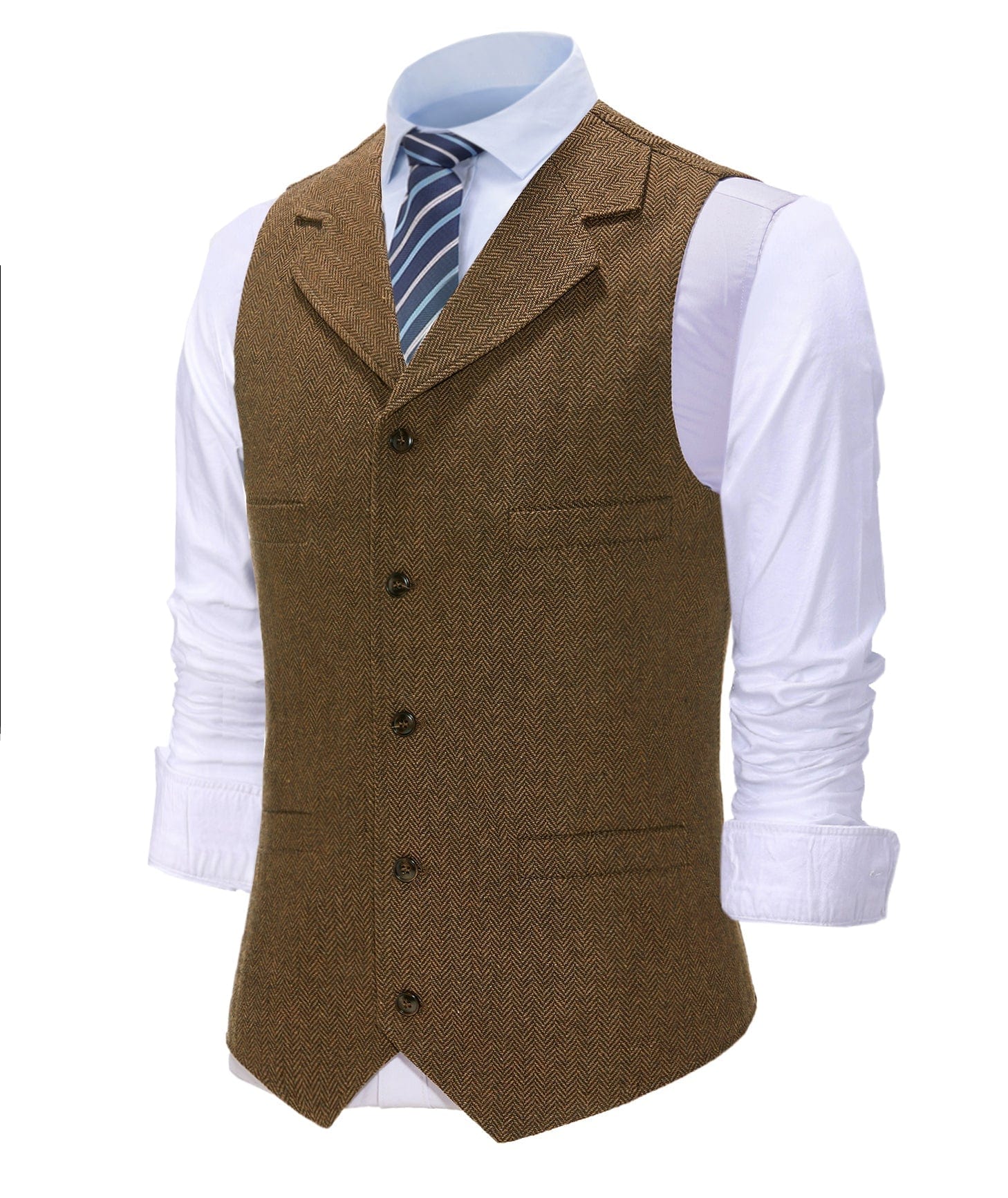 ceehuteey Men's Classic Slim Fit Tweed Herringbone Notch Lapel Suit Vest Waistcoat