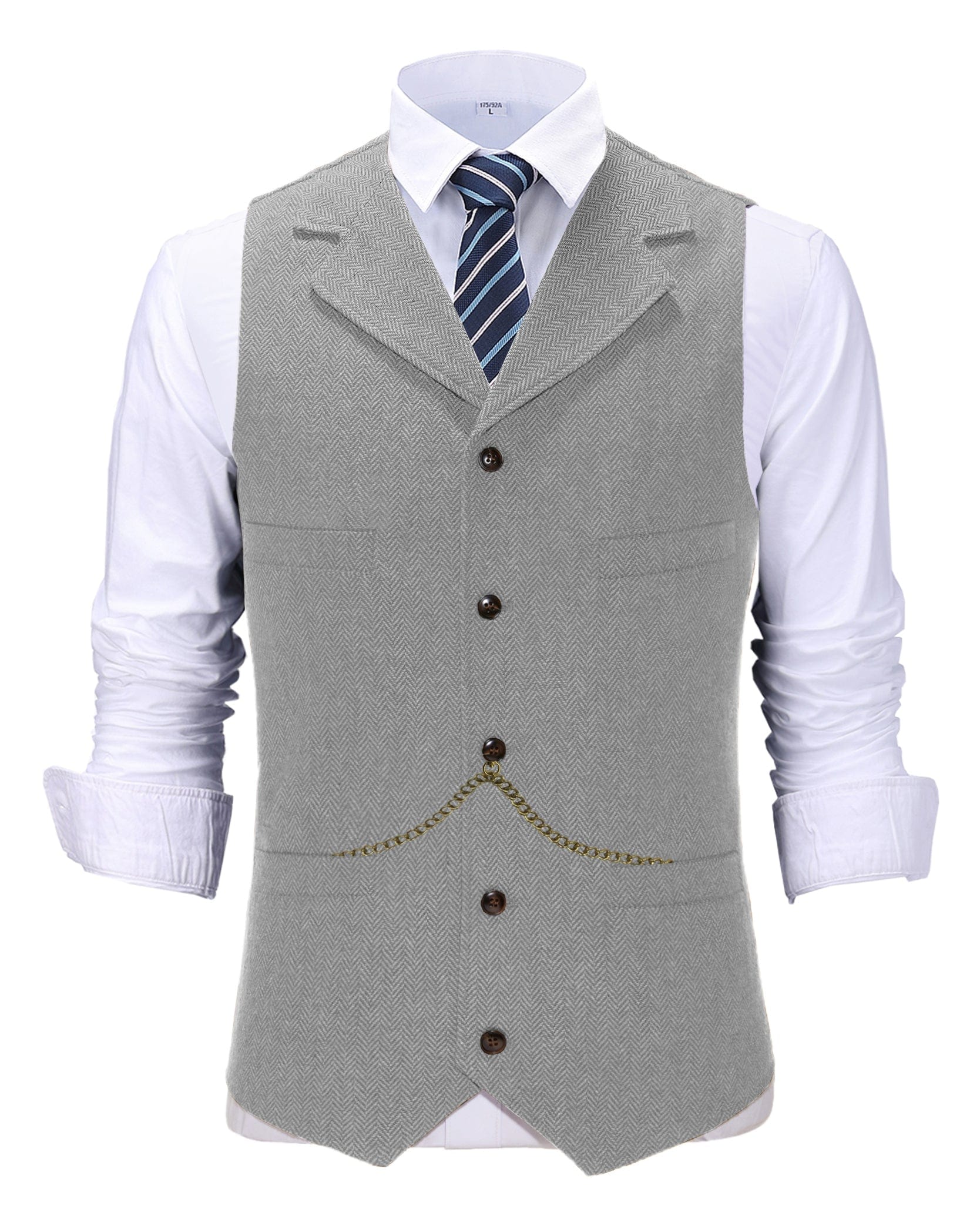 ceehuteey Men's Classic Slim Fit Vest Tweed Herringbone Casual Notch Lapel Waistcoat