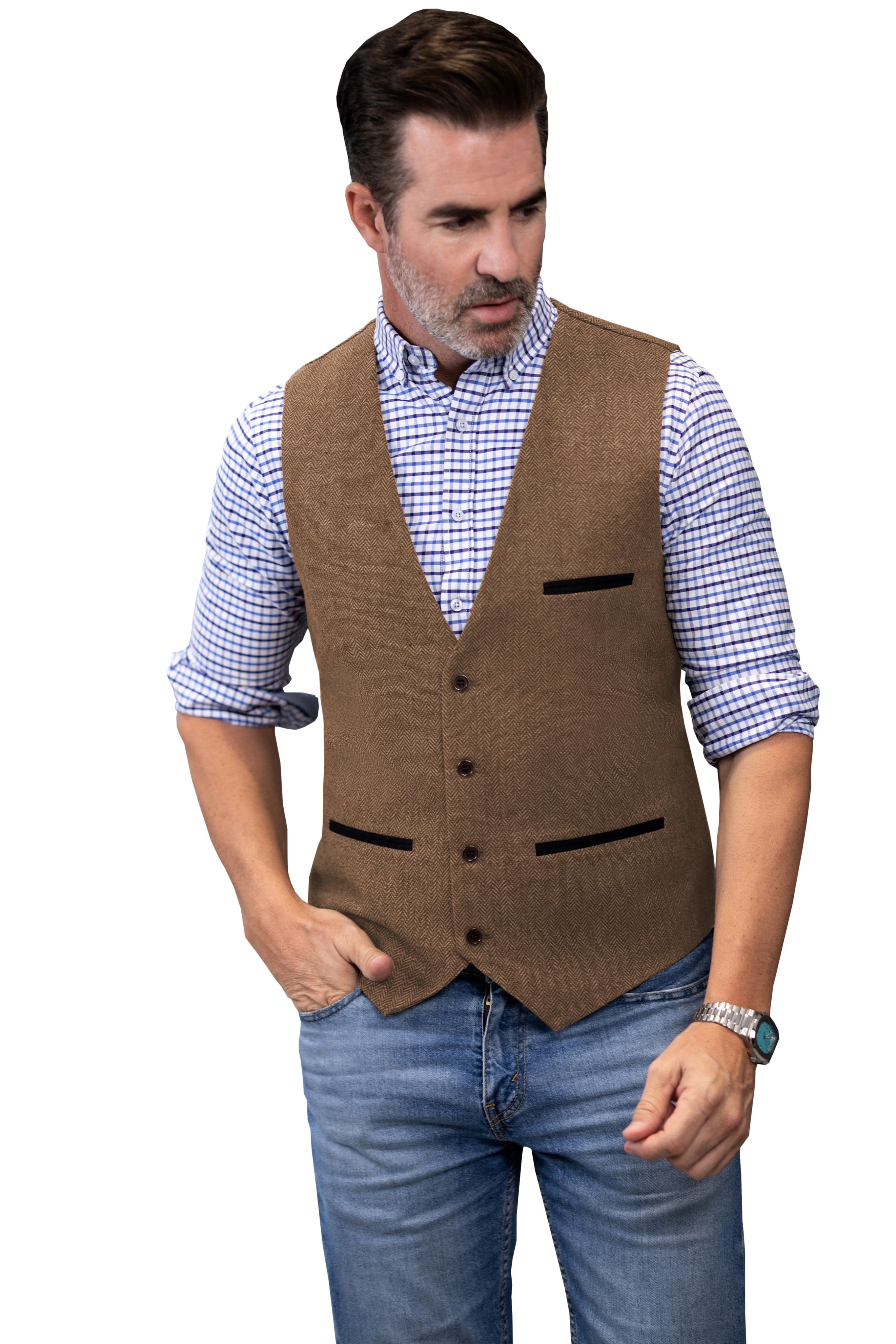 ceehuteey Men's Fashion Herringbone V Neck Waistcoat