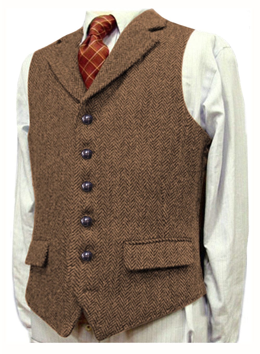 ceehuteey Men's Fashion Notch Lapel Tweed Herringbone Waistcoat