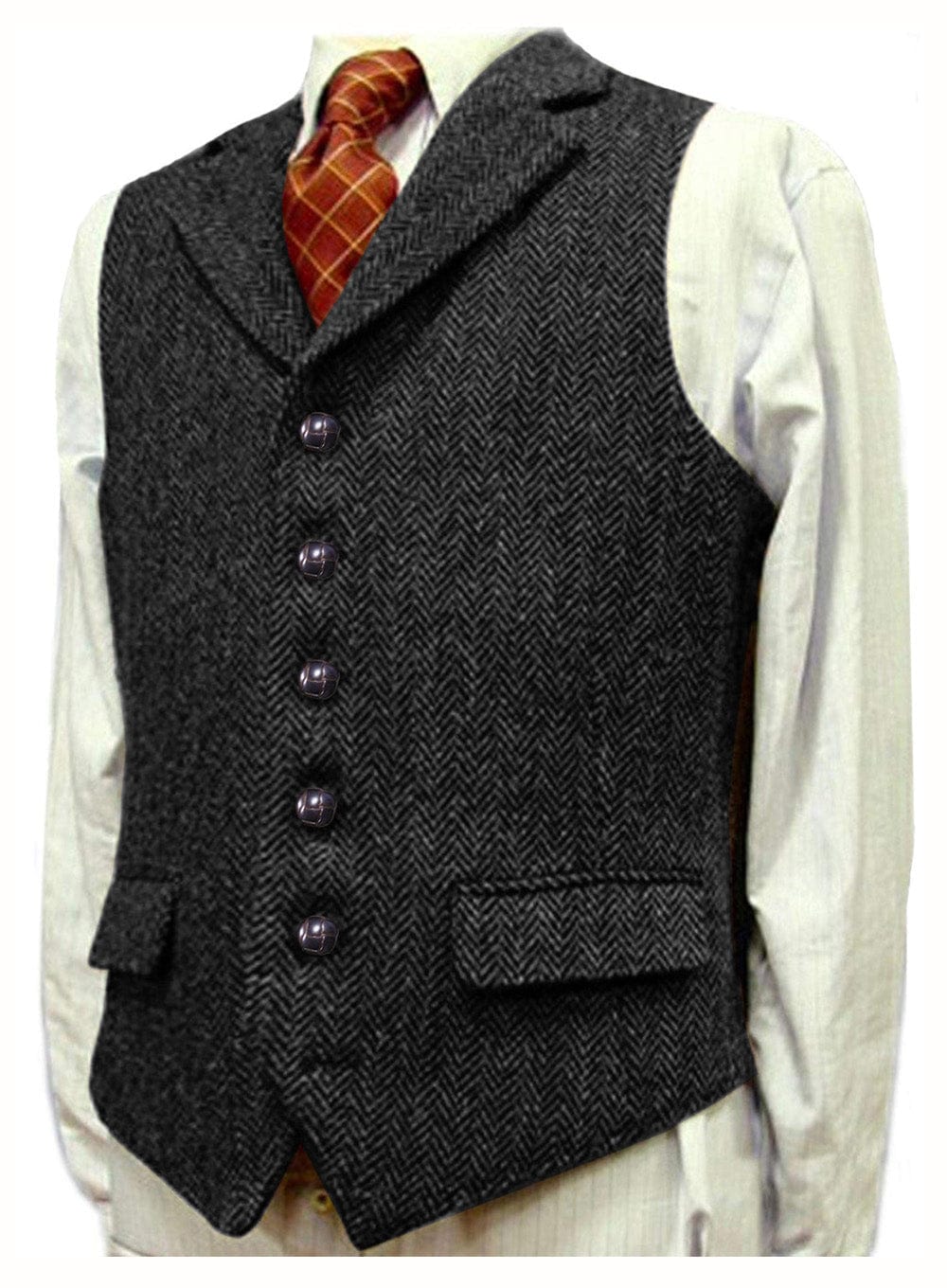 ceehuteey Men's Fashion Notch Lapel Tweed Herringbone Waistcoat