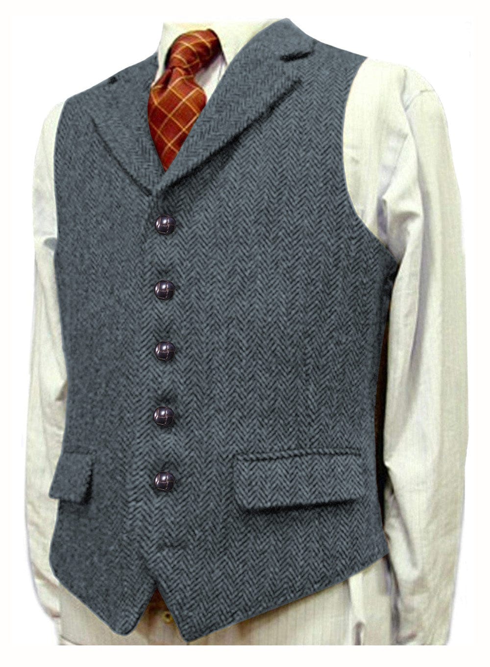 ceehuteey Men's Fashion Notch Lapel Tweed Herringbone Waistcoat