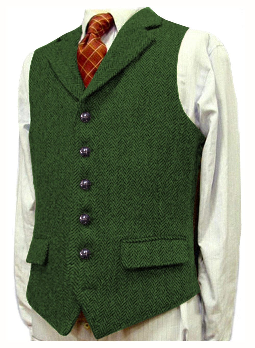 ceehuteey Men's Fashion Notch Lapel Tweed Herringbone Waistcoat