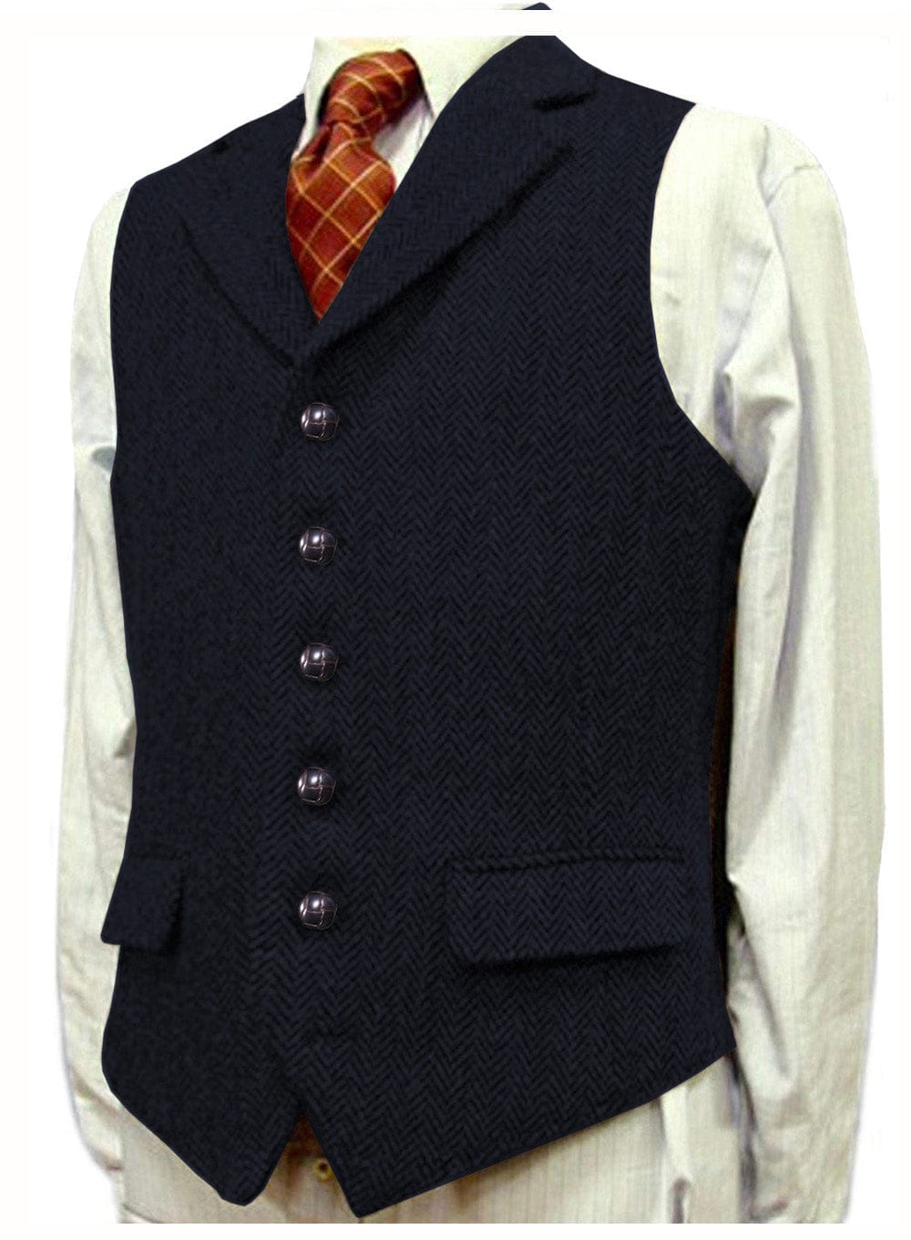 ceehuteey Men's Fashion Notch Lapel Tweed Herringbone Waistcoat