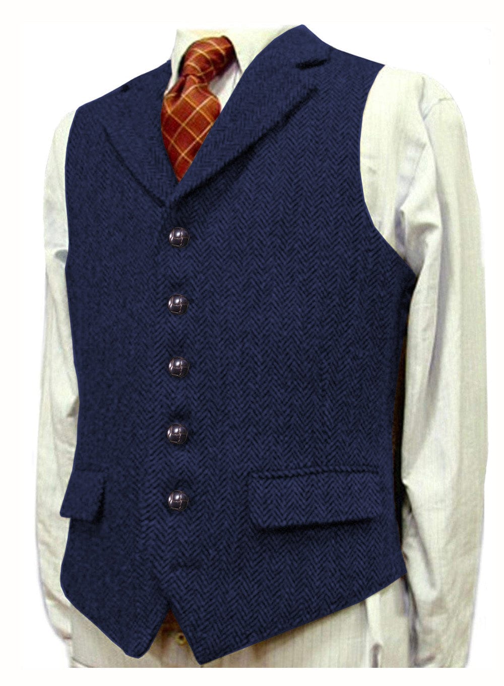 ceehuteey Men's Fashion Notch Lapel Tweed Herringbone Waistcoat