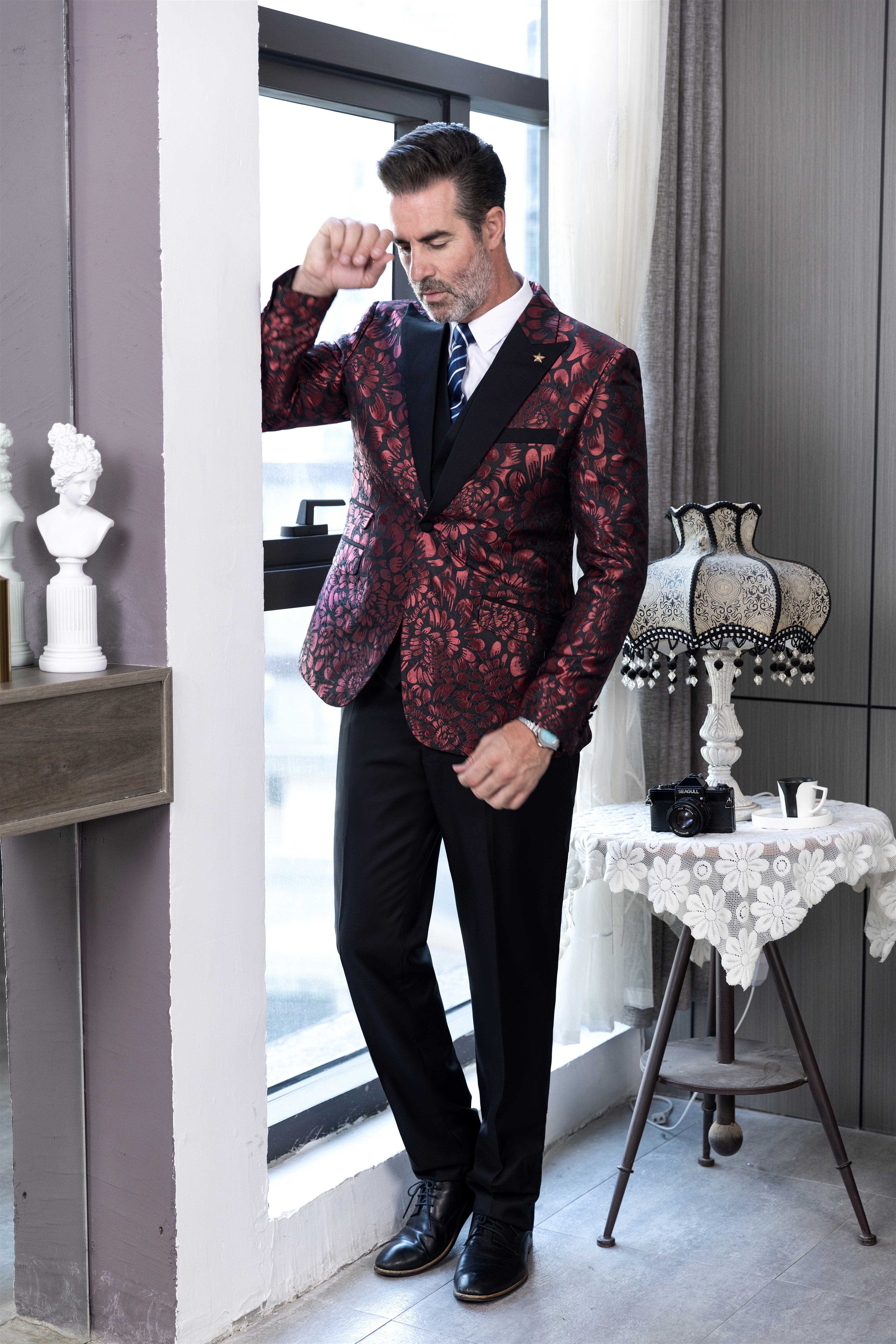 ceehuteey Men's Fashion Patterned Peak lapel Casual Suit Blazer