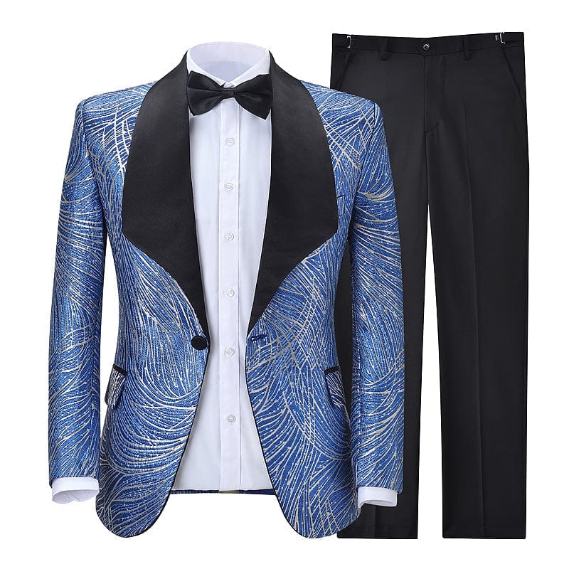 ceehuteey Men's Formal Floral Shawl Lapel Blazer Dress Suit (Blazer+Pants)