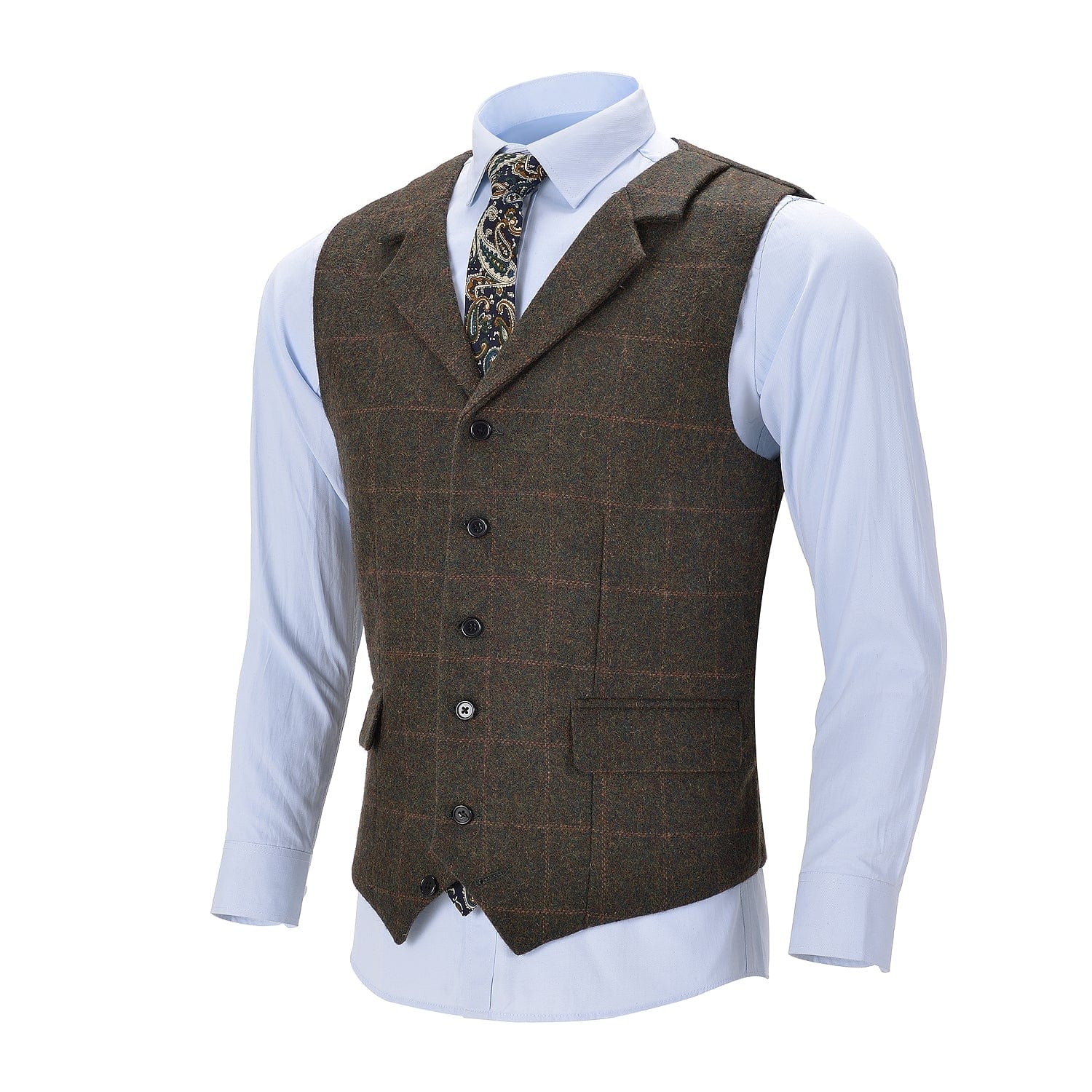 ceehuteey Men's Formal Notch Lapel Suit Vest Tweed Waistcoat