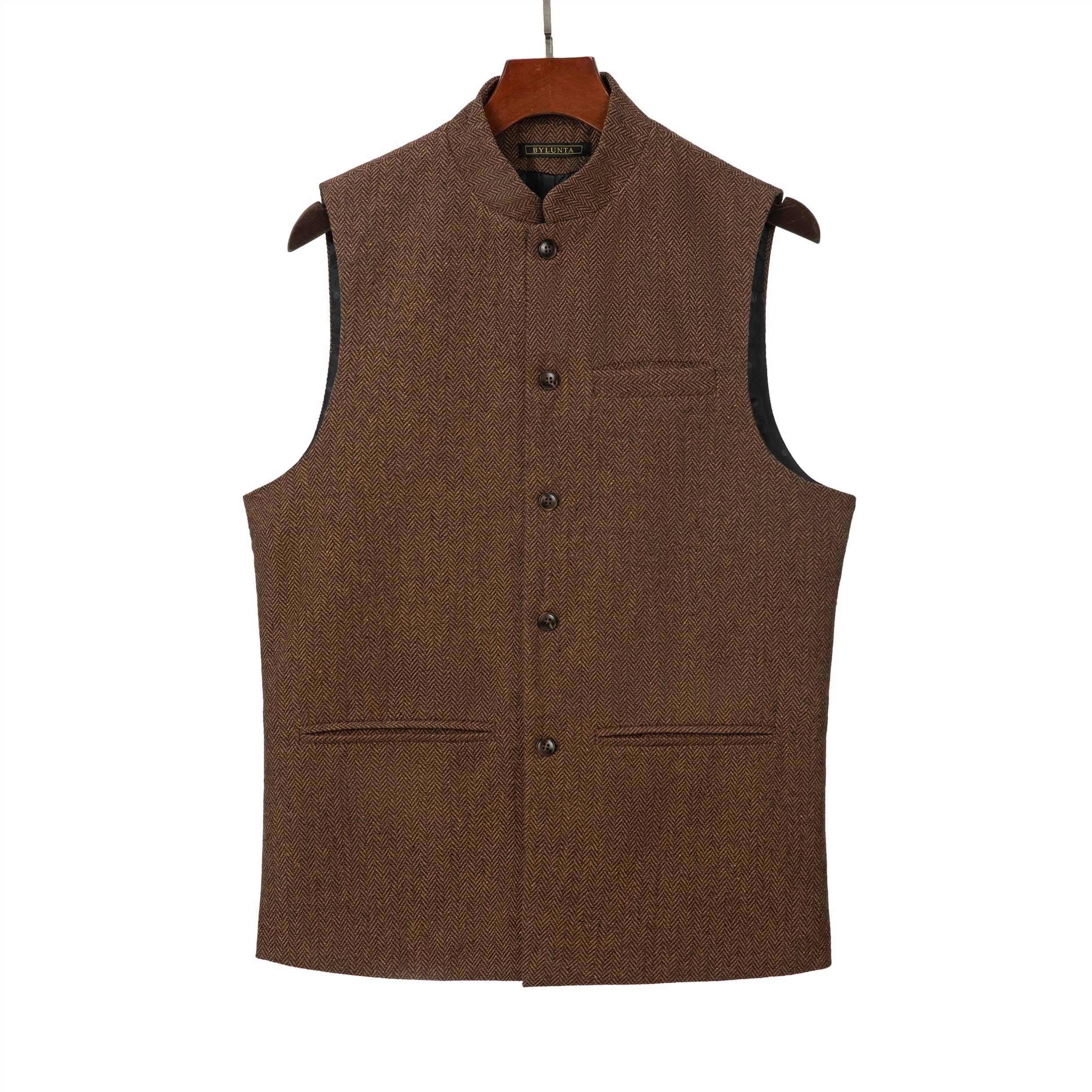 ceehuteey Men's Herringbone Stand Collar Formal Waistcoat