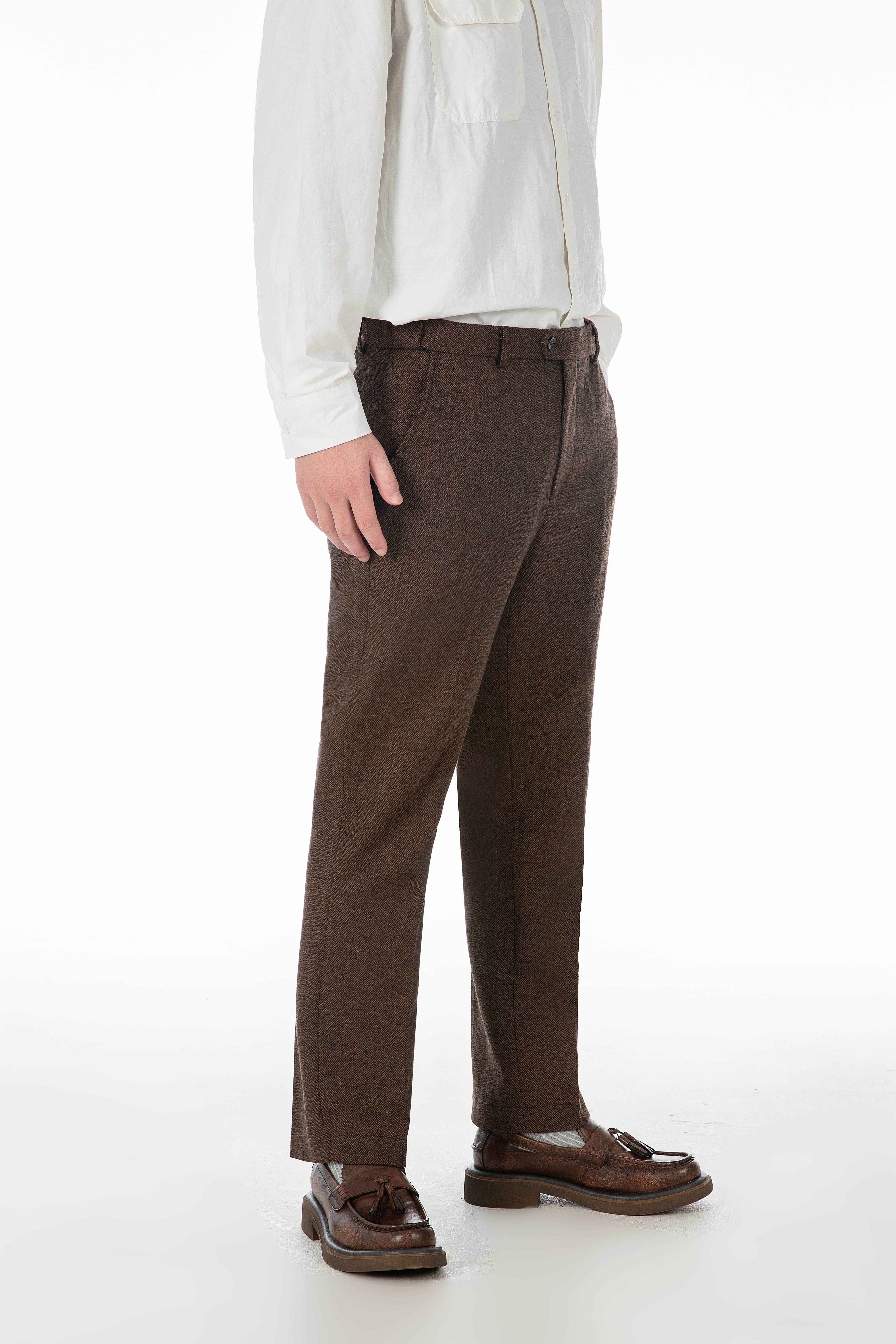 ceehuteey Men's Herringbone Tweed Trousers