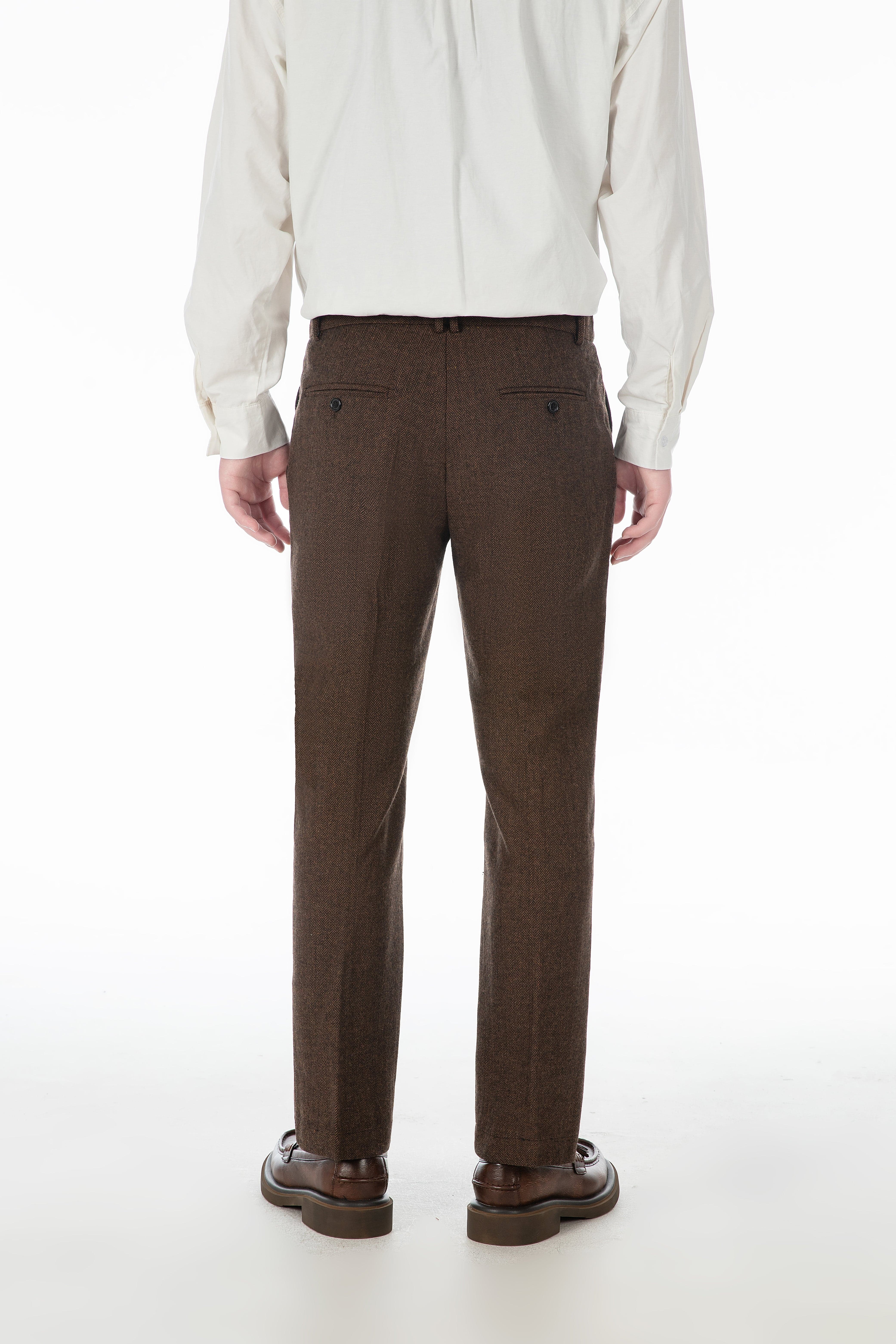 ceehuteey Men's Herringbone Tweed Trousers