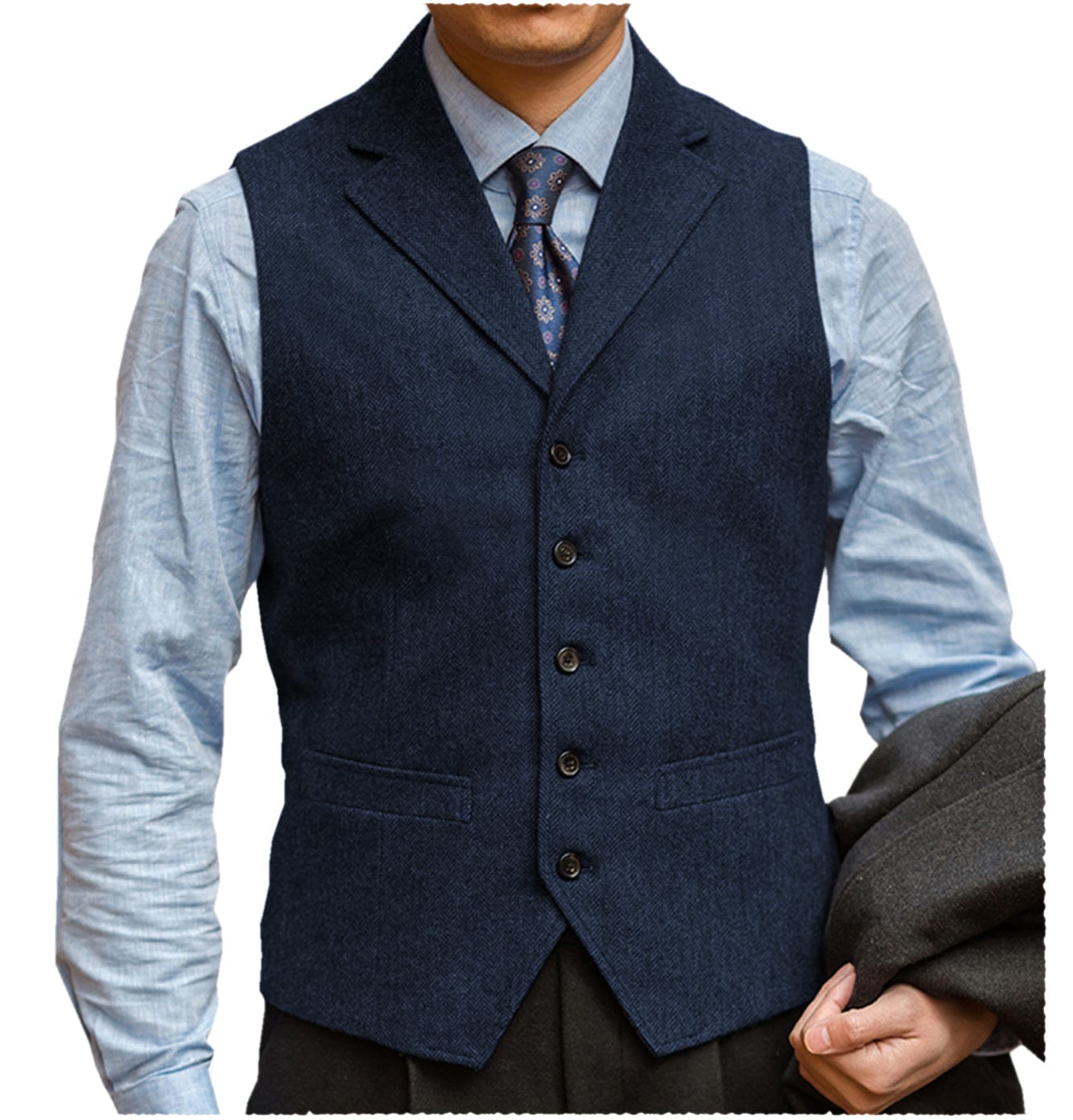 ceehuteey Men‘s Herringbone v Neck Waistcoat