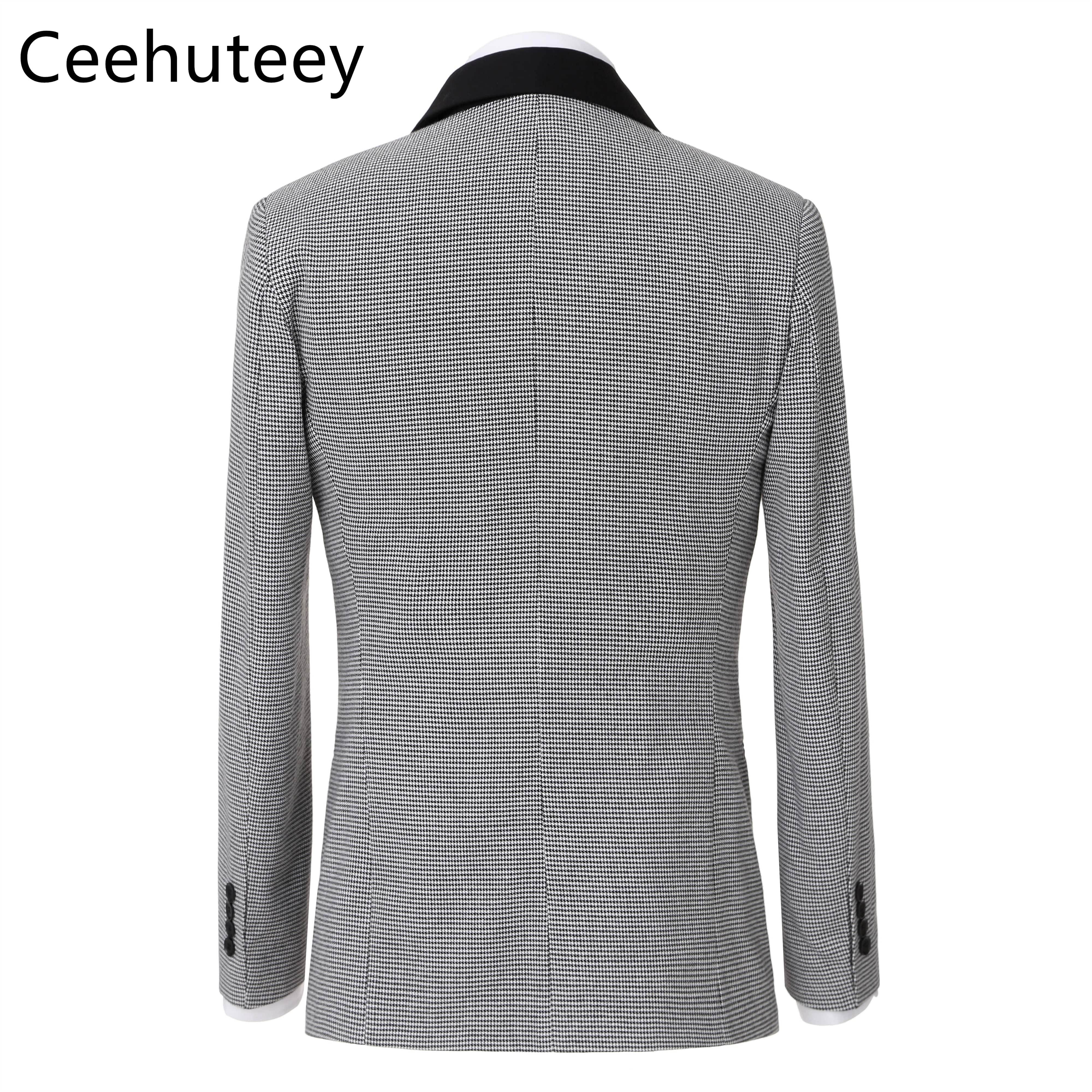 ceehuteey Men's Houndstooth Formal Notch Lapel  for wedding party Tuxedos (Blazer + Vest +Pant)