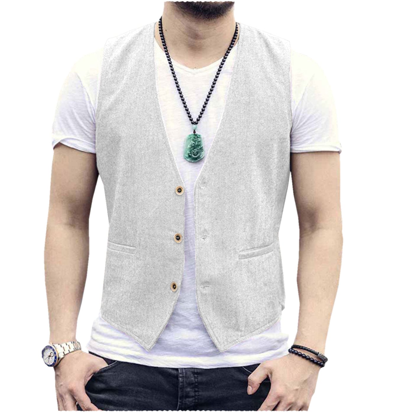 ceehuteey Men's Linen V Neck Casual Summer Waistcoat