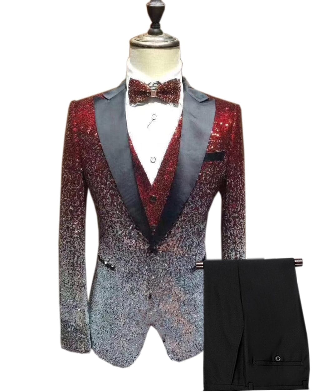 ceehuteey Men's Shiny Sequins 3 Piece Suit Blazer One Button Wedding Prom Tuxedo (Blazer + Vest + Pants)