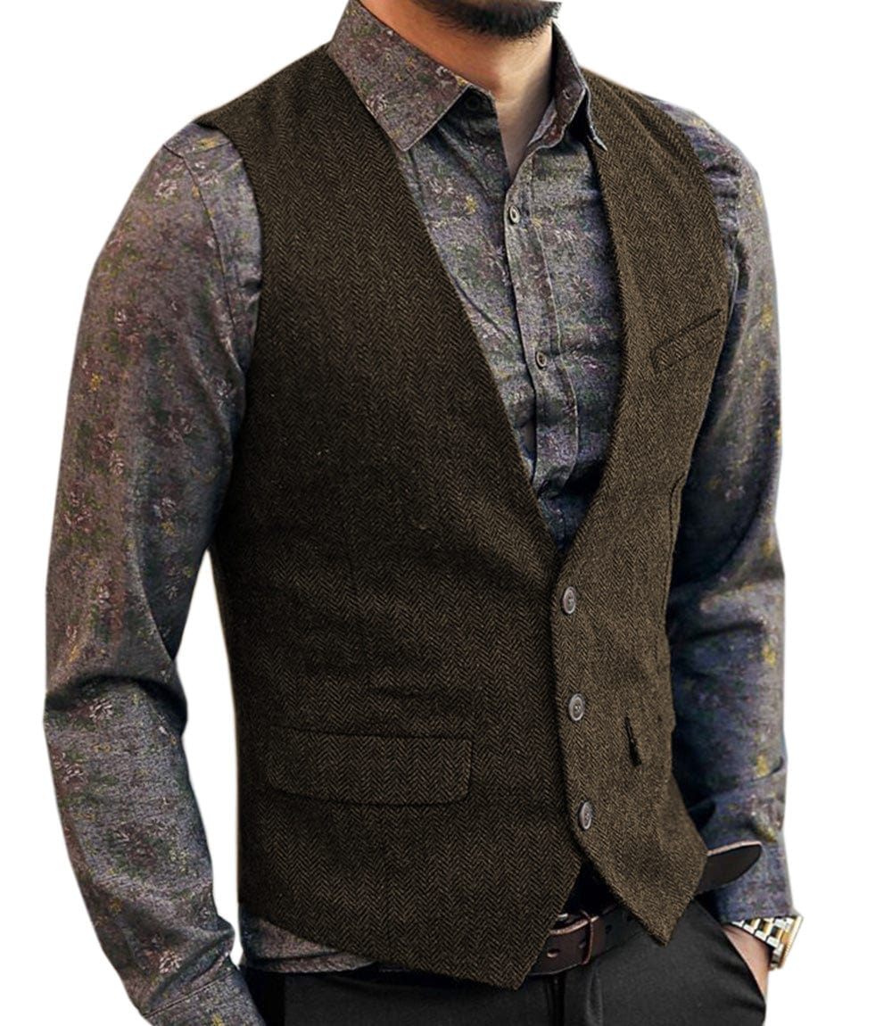 ceehuteey Men's Slim Fit V Neck Herringbone Waistcoat