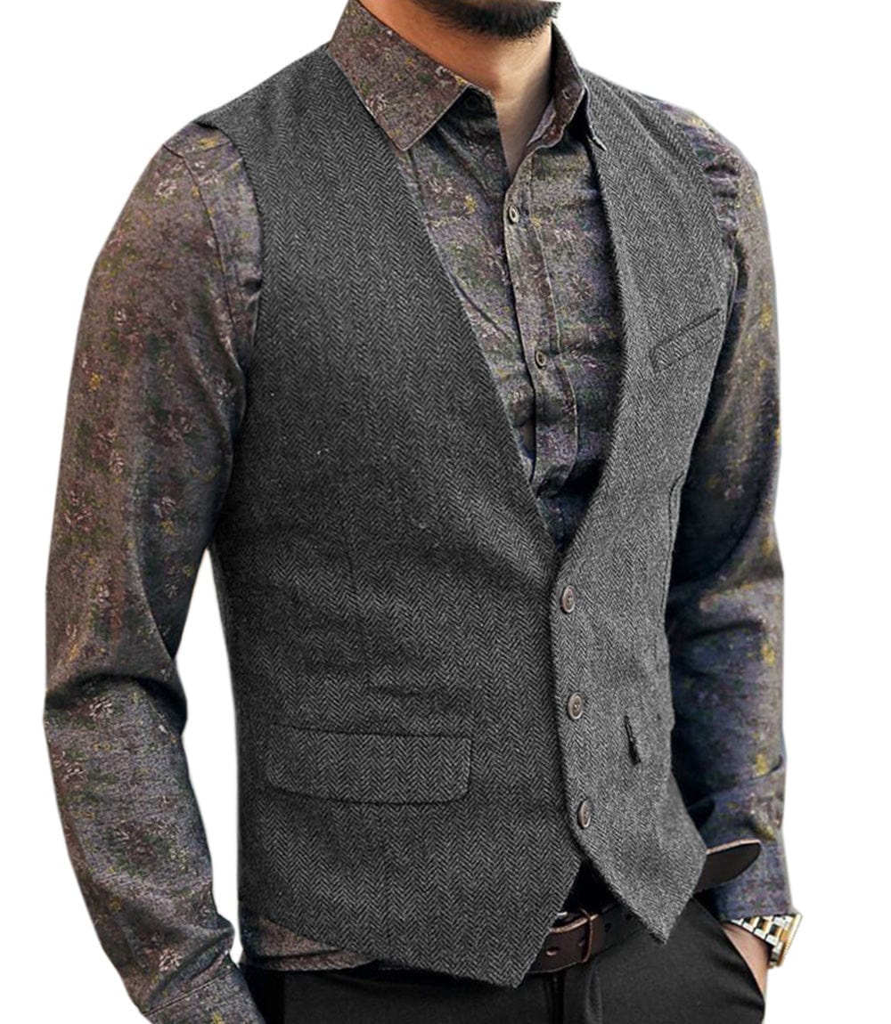 ceehuteey Men's Slim Fit V Neck Herringbone Waistcoat