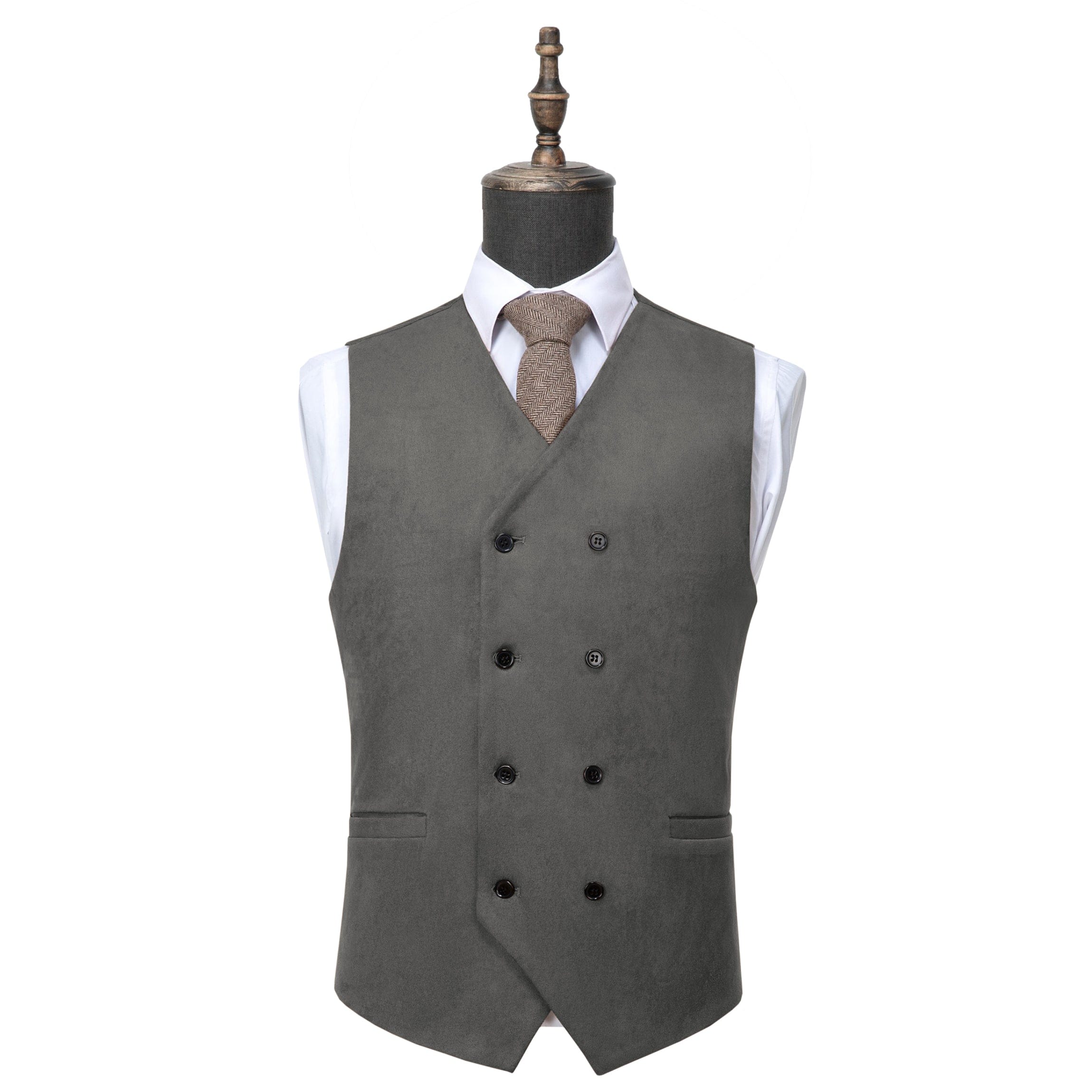 ceehuteey Men's Suede  Double Breasted Slim Fit V Neck Waistcoat