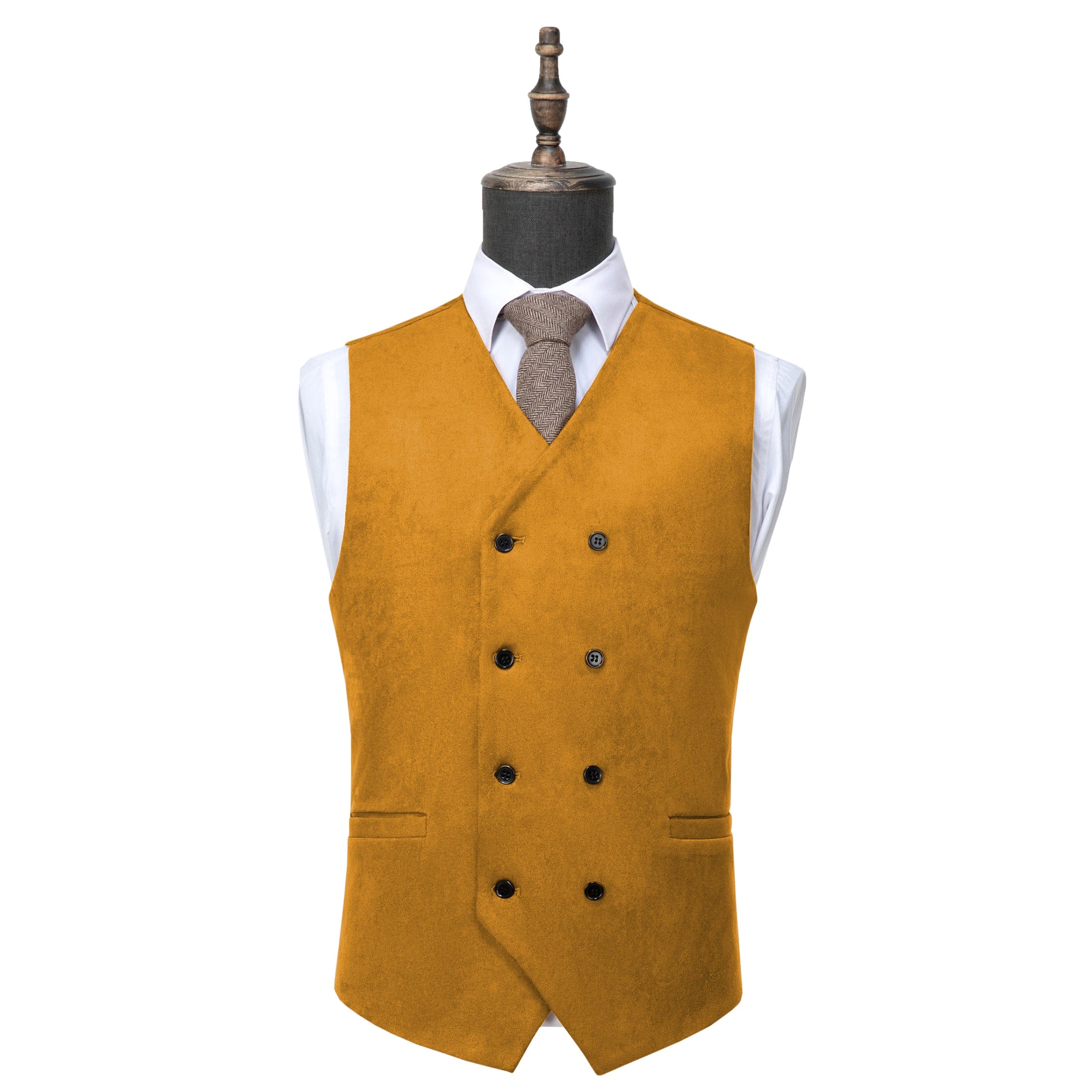 ceehuteey Men's Suede  Double Breasted Slim Fit V Neck Waistcoat