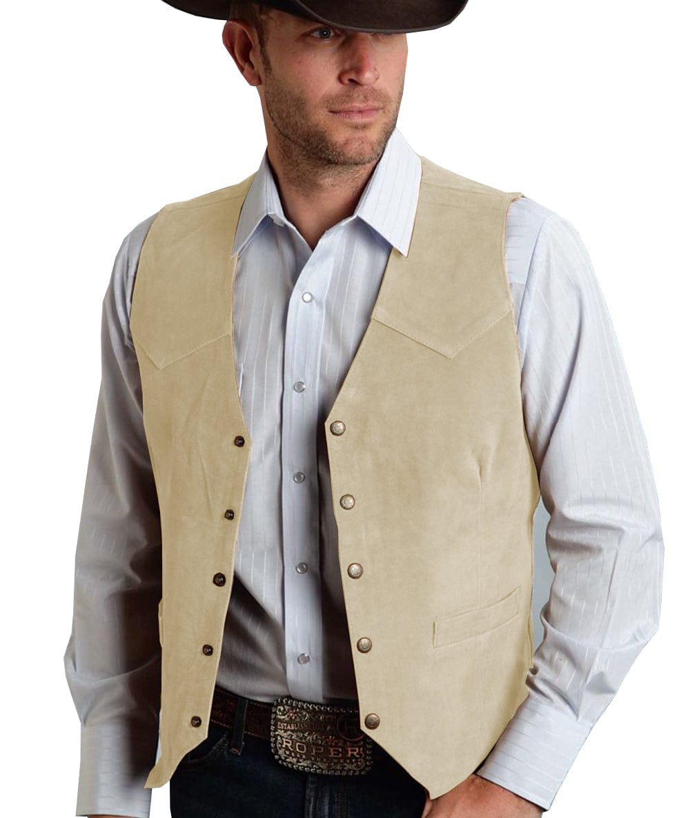 ceehuteey Men's Suede V  Denim Jacket Neck Waistcoat Denim Jacket