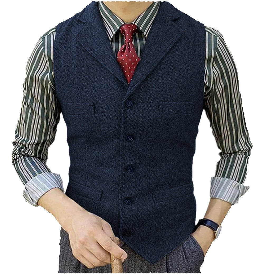 ceehuteey Men's Suit Vest Herringbone Notch Lapel Waistcoat