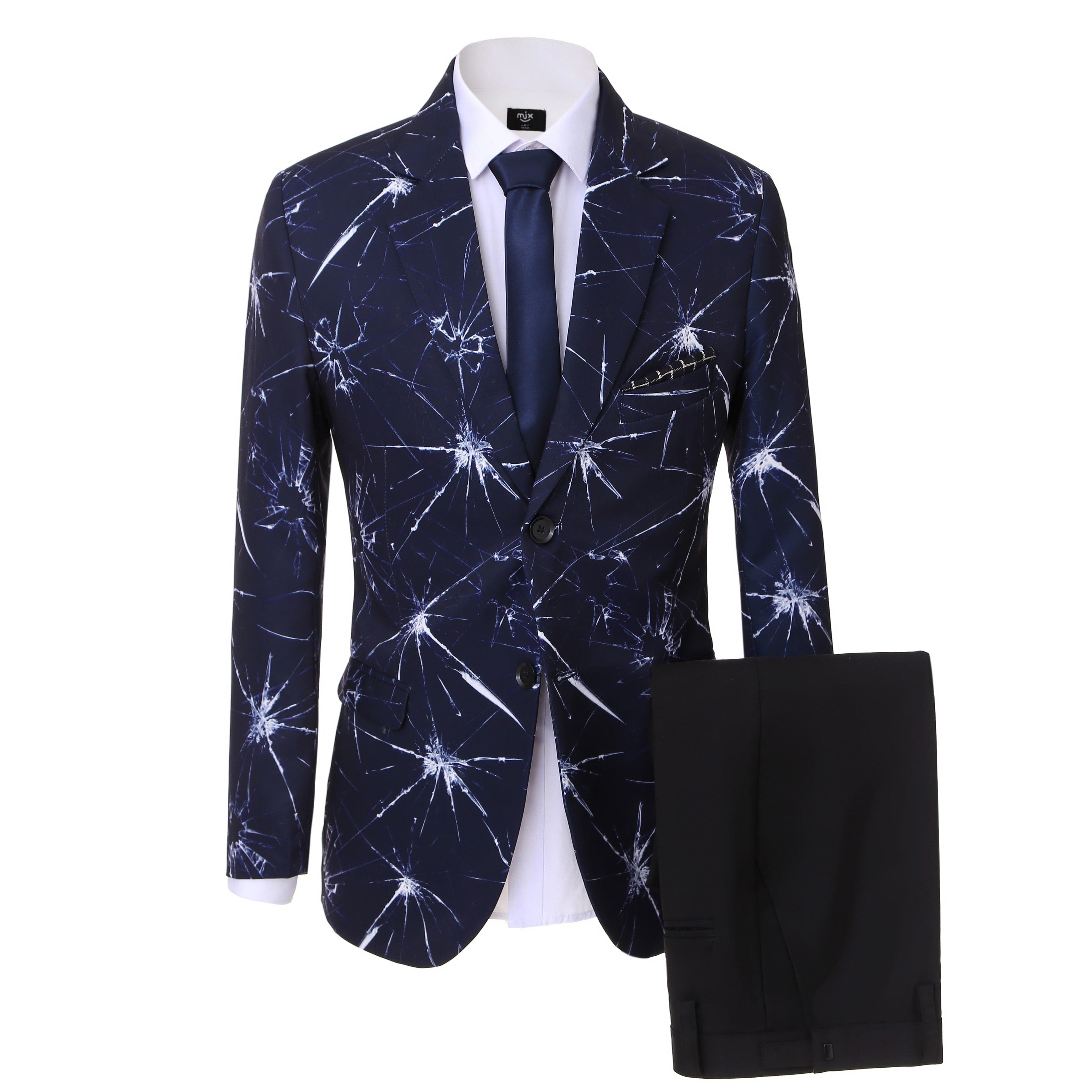 ceehuteey Men's Suit With Cracked Ice Pattern Notch Lapel 2 Piece Fashion Suit (Blazer+Pants)