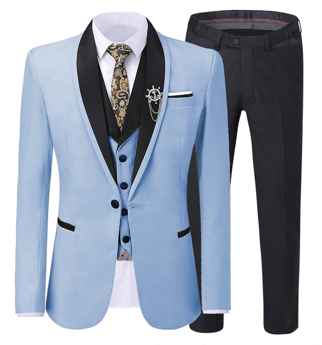 ceehuteey Men's Suits Slim Fit 3 Pieces Notch Lapel For Wedding (Blazer+Vest+Black Pant)