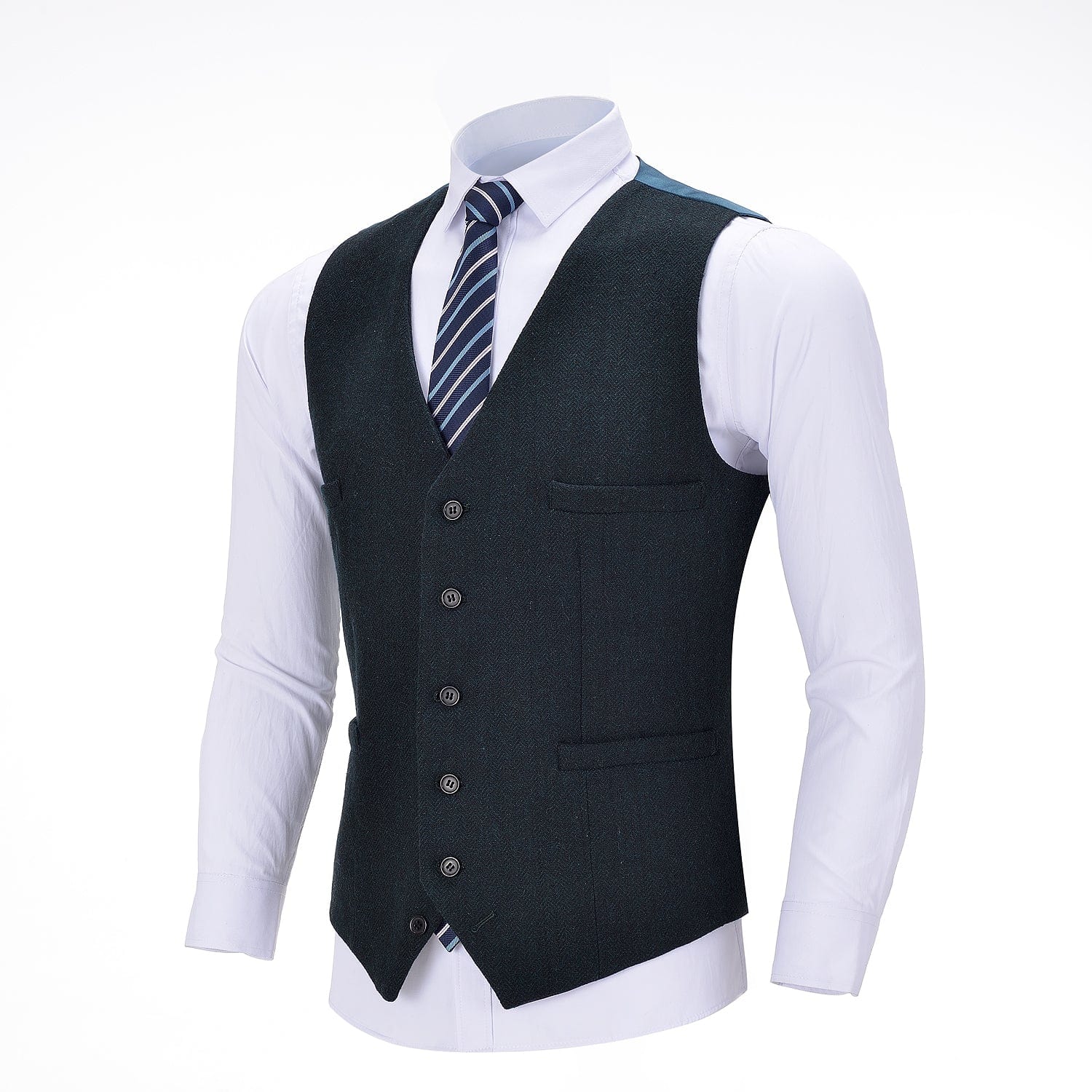 ceehuteey Men's Tweed Herringbone Paneled Satin Vest Slim Fit Waistcoat