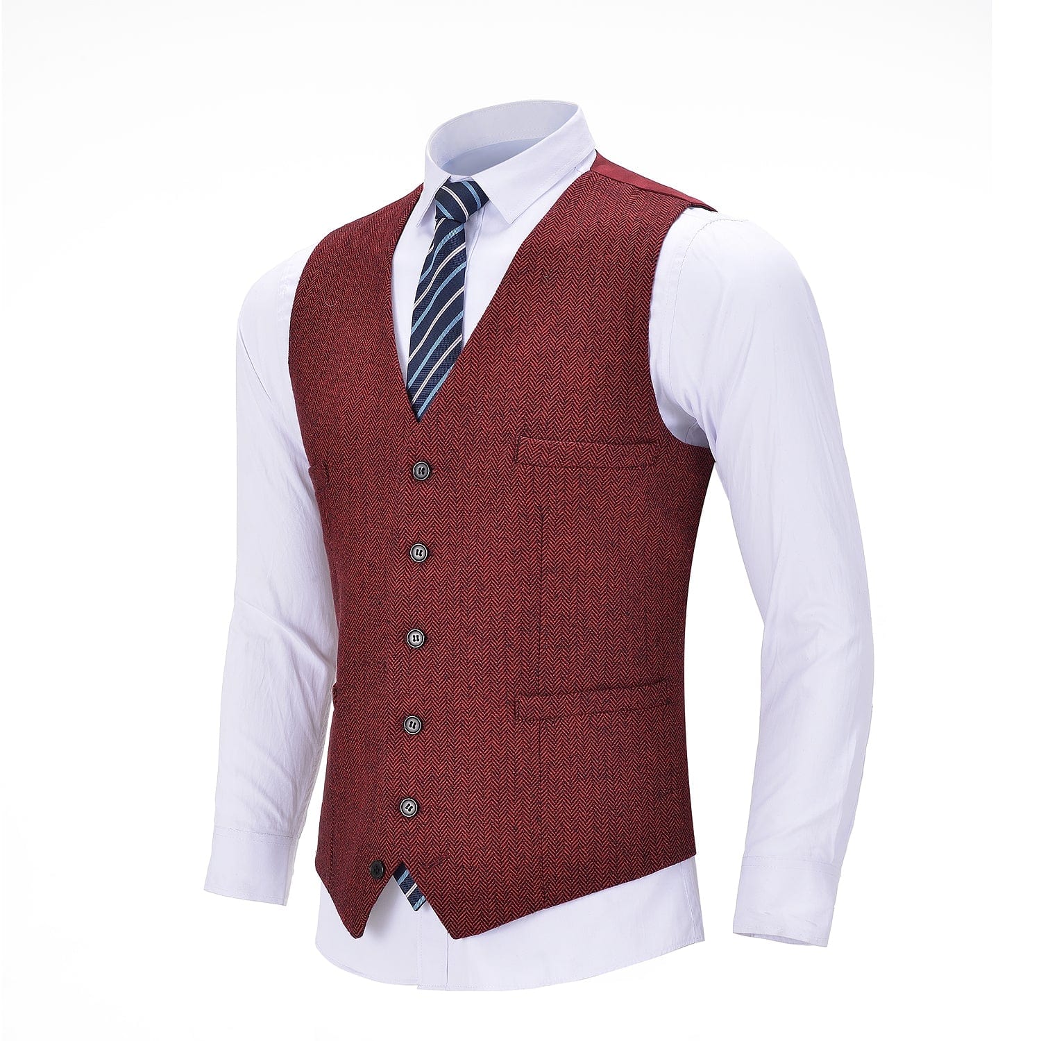 ceehuteey Men's Tweed Herringbone Paneled Satin Vest Slim Fit Waistcoat